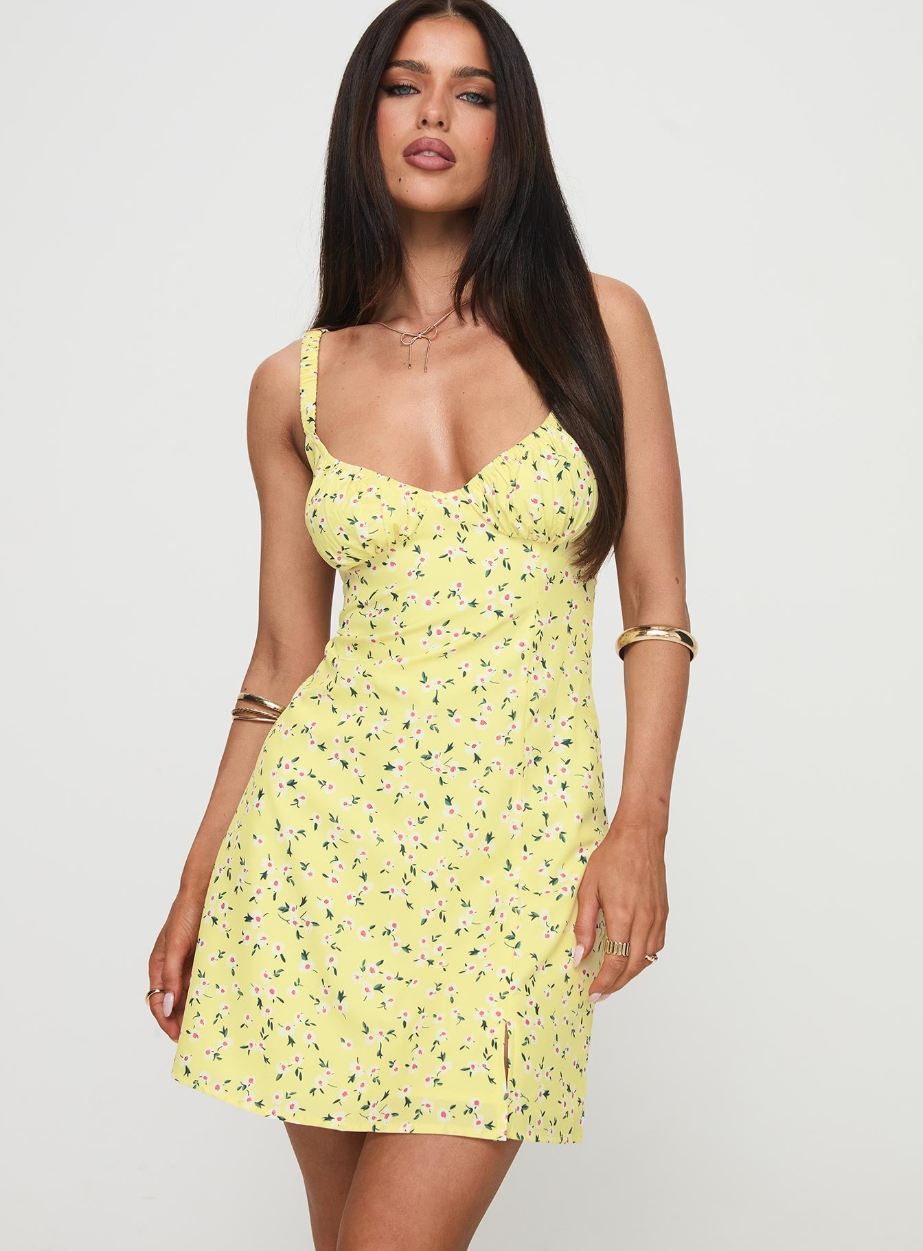 Georgia Mini Dress Yellow Floral Clearance New Arrival