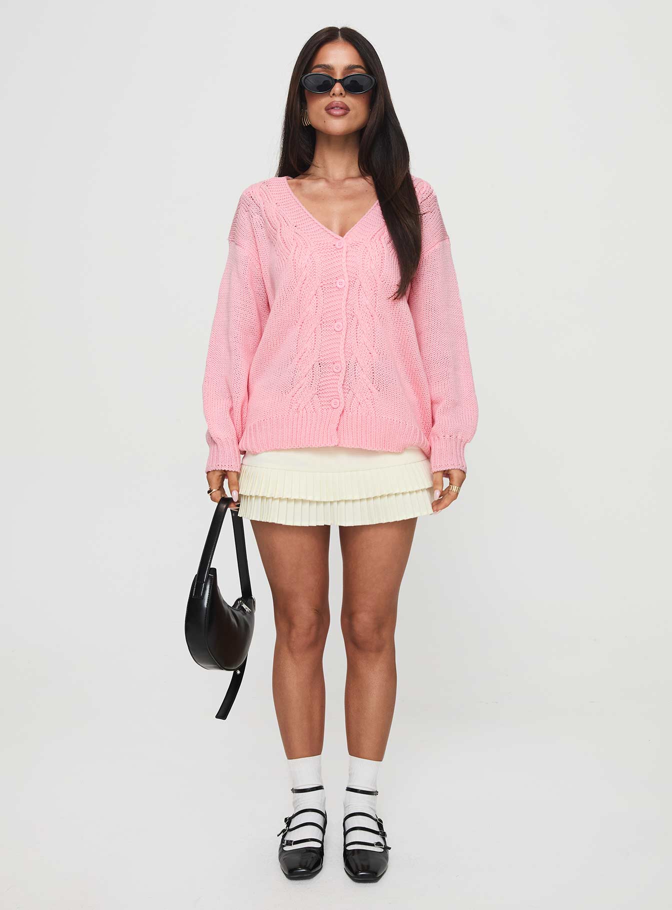 Sezza Cable Knit Cardigan Baby Pink Free Shipping Exclusive