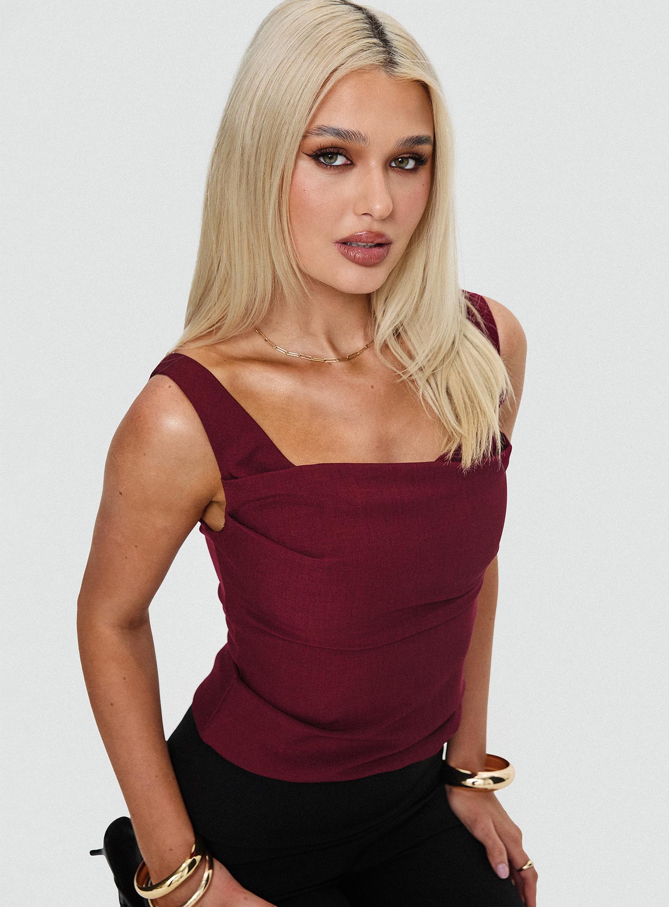 Lallina Top Burgundy Low Pice Sale Online