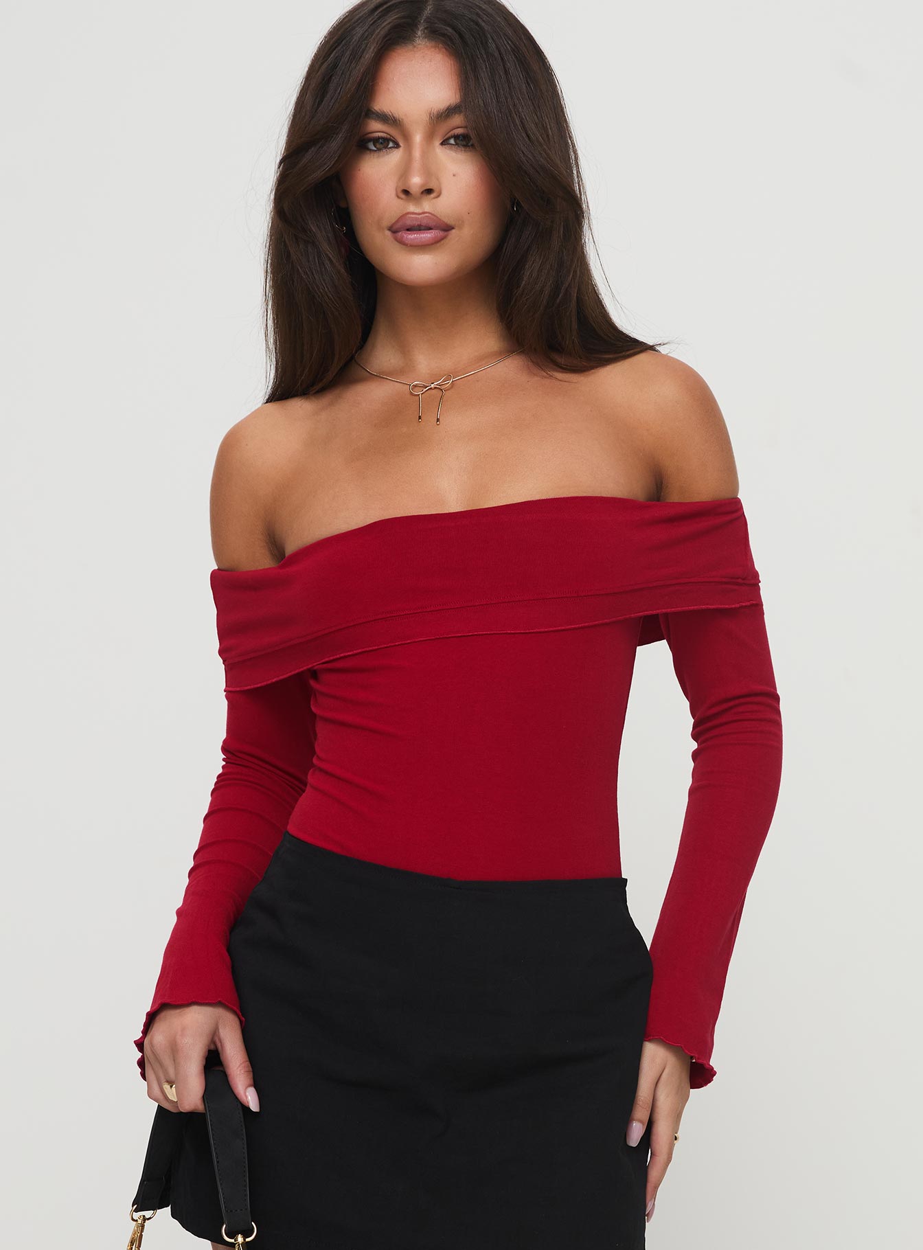 Afterglow Off The Shoulder Bodysuit Burgundy Pictures Cheap Online