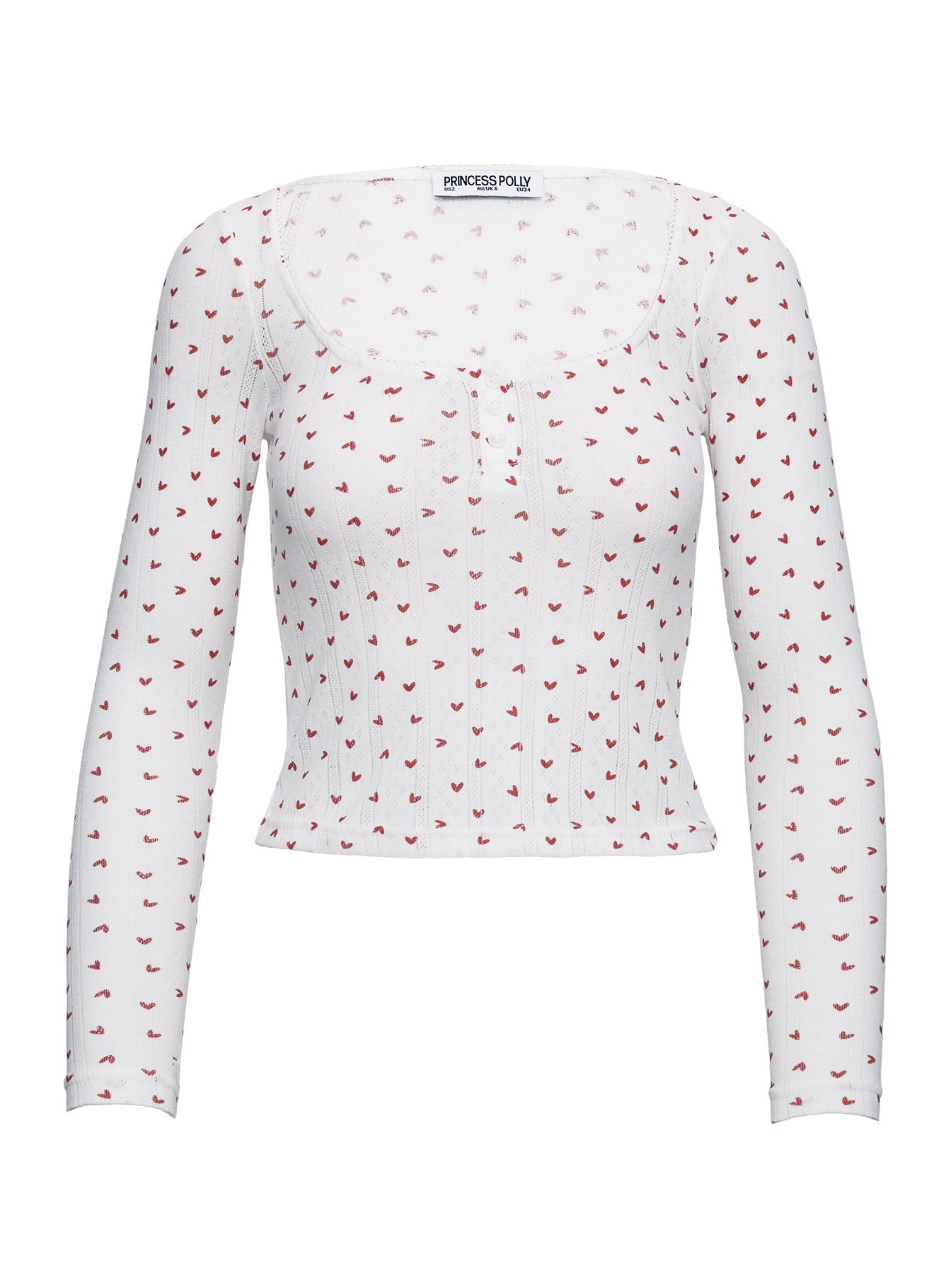 Sleepytea Pointelle Sleep Long Sleeve Top White / Red Outlet Big Discount