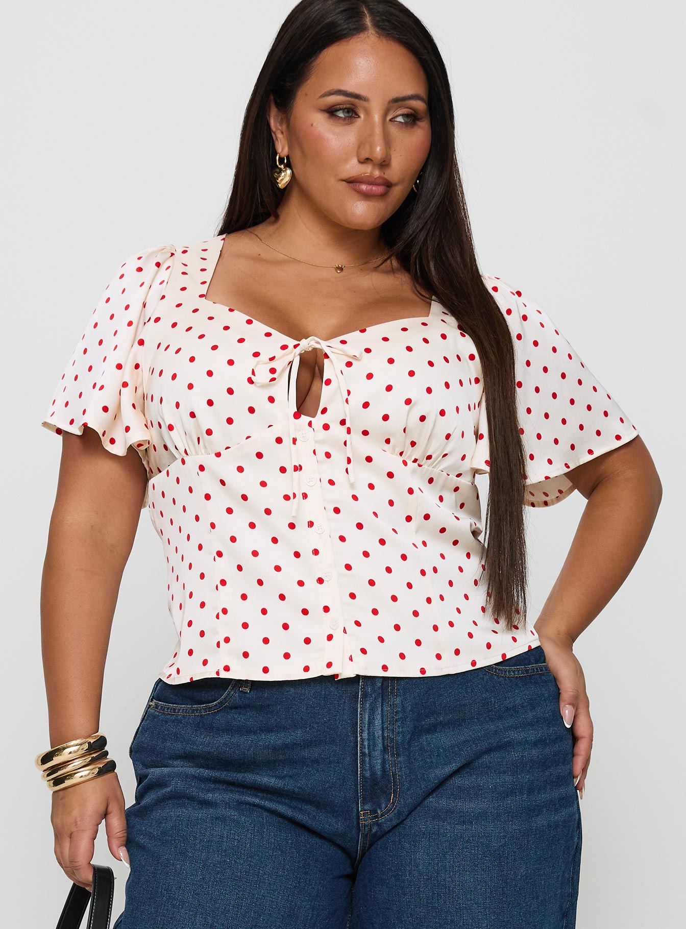 Adrienna Flutter Blouse White / Red Curve Grey Outlet Store Online