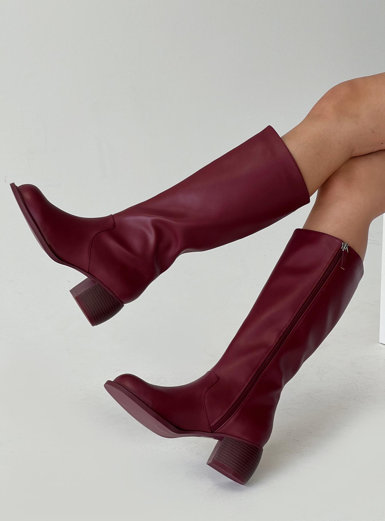 Ella Knee High Boots Burgundy Cheap Sale Many Kinds Of