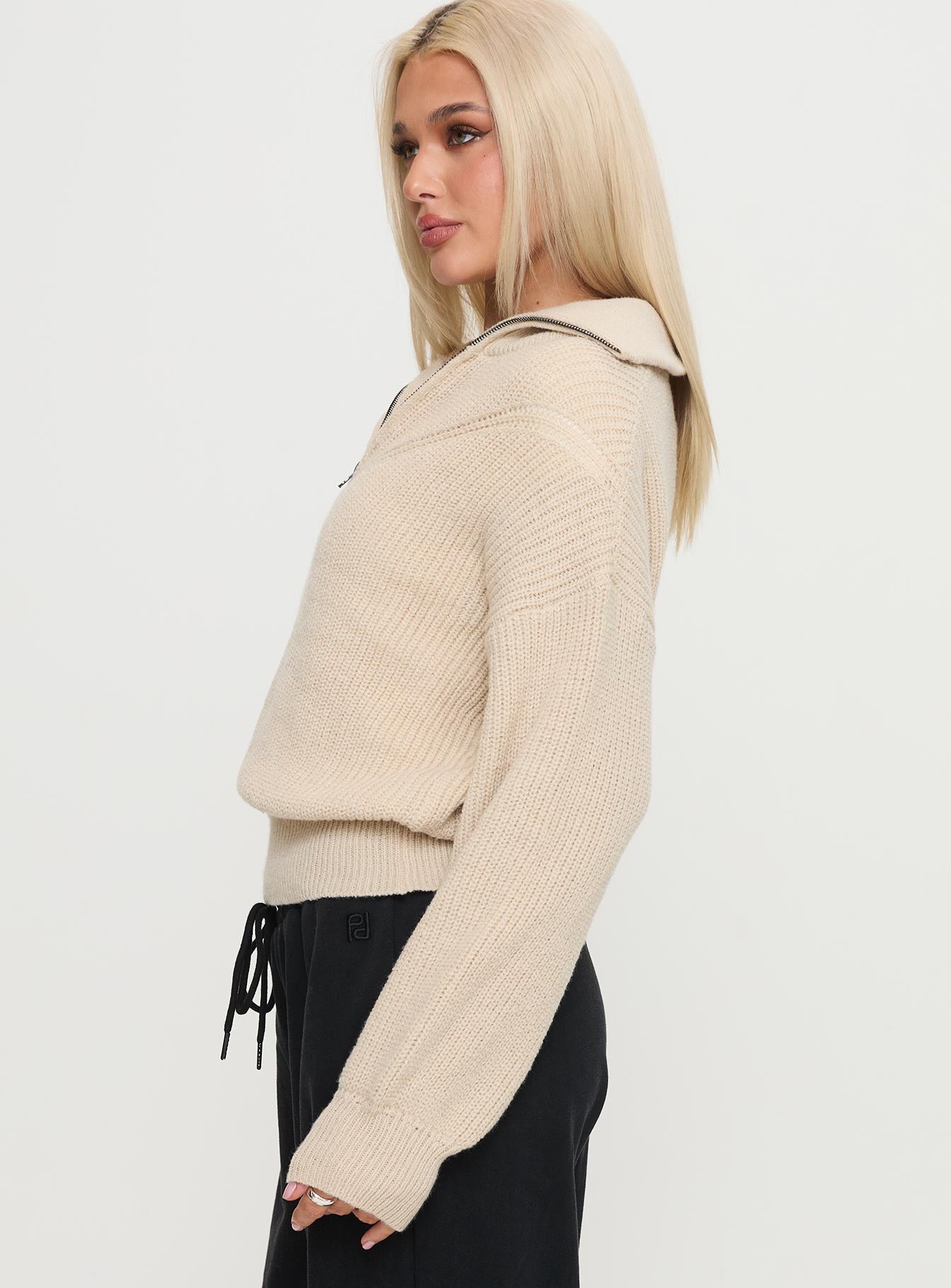 Fireheart Zip Through Knit Sweater Beige For Sale Online