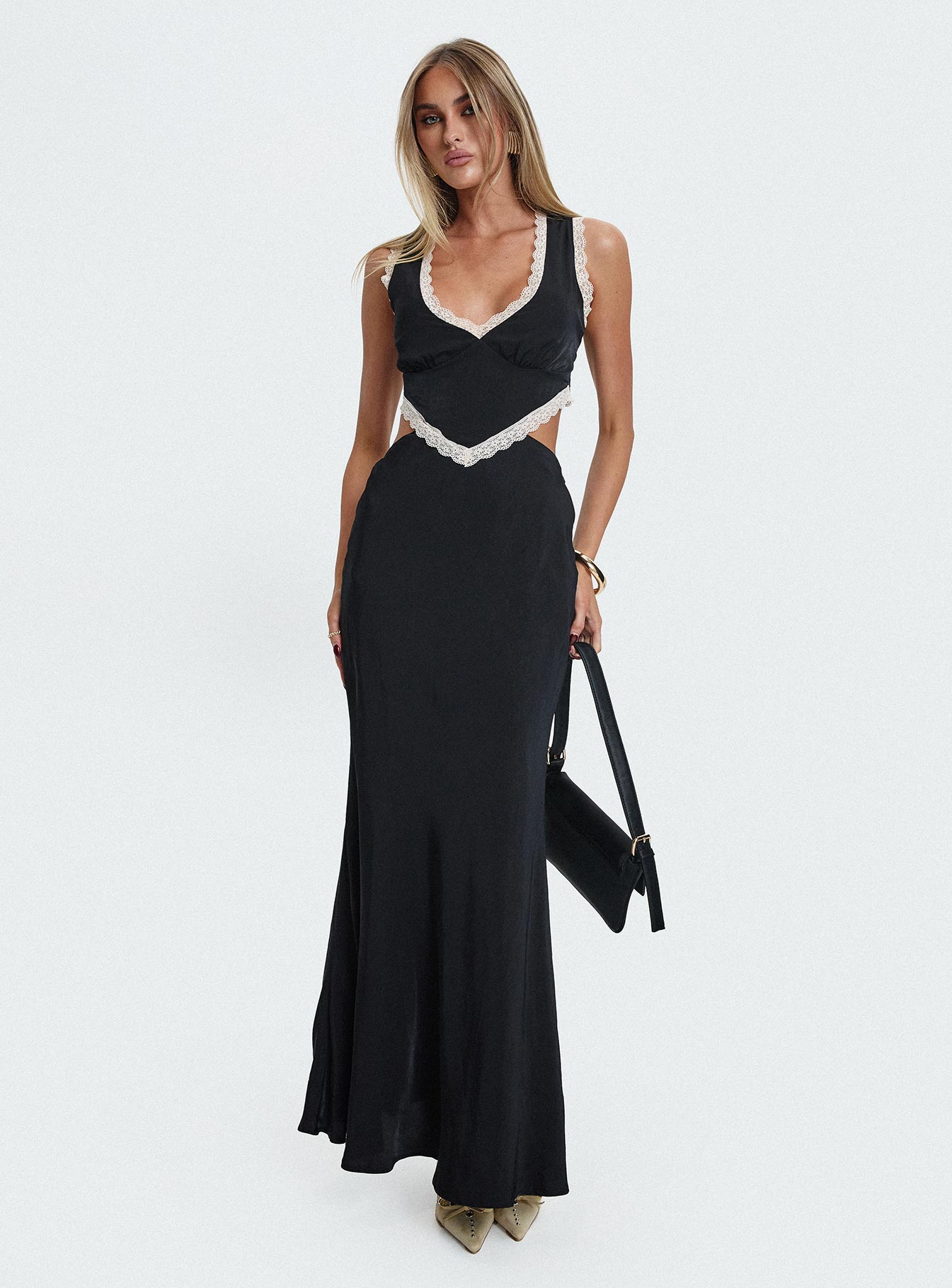 Keila Lace Trim Maxi Dress Black / Cream Clearance Websites