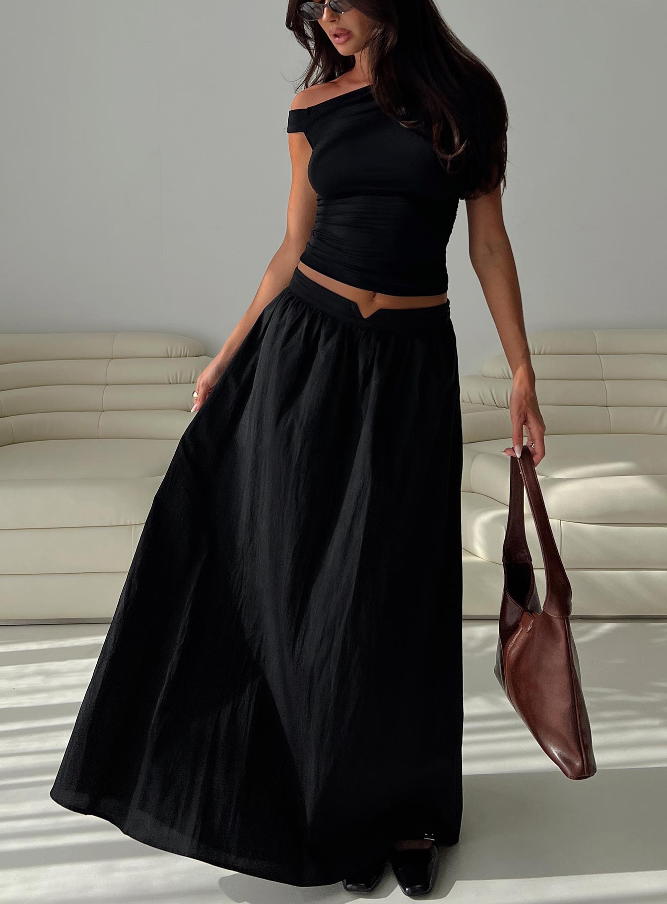 Rennata Gathered Mid Rise Maxi Skirt Black Free Shipping Largest Supplier