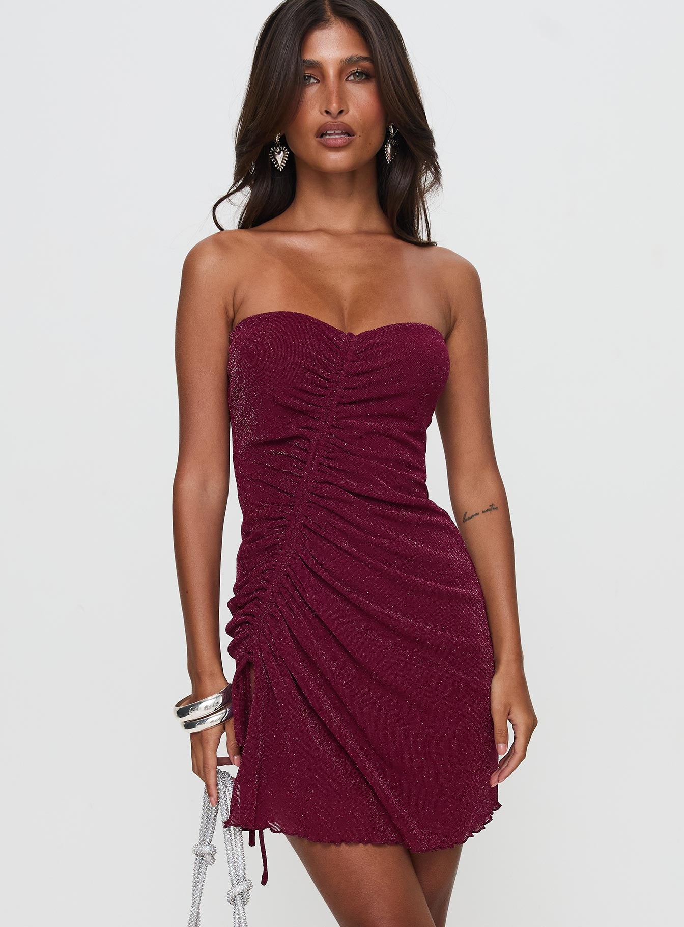 Me Again Strapless Mini Dress Burgundy Cheap Fashion Style