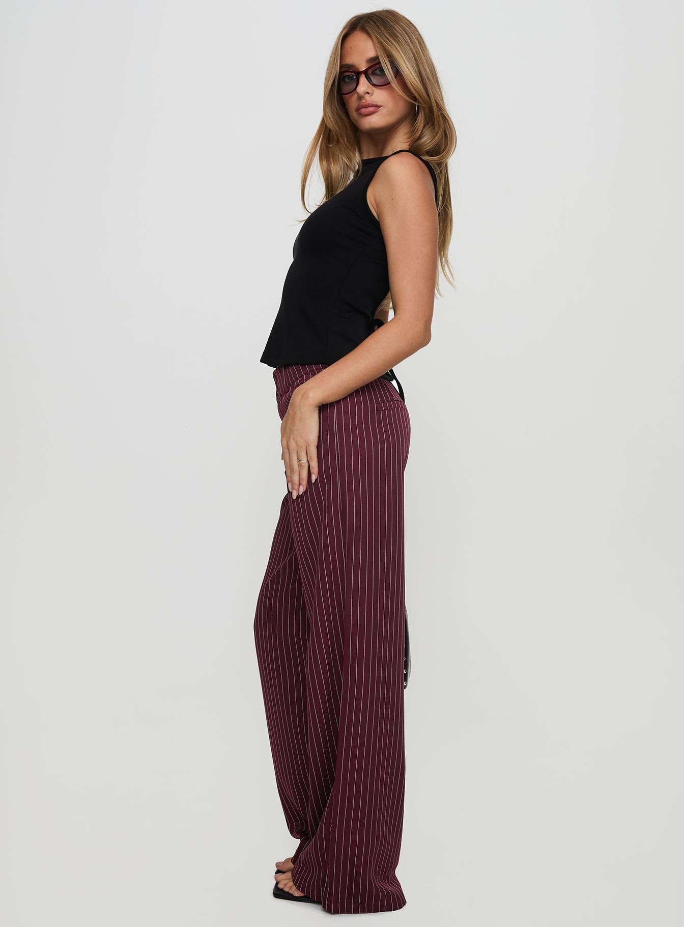 Lorenne Mid Rise Pant Burgundy Pinstripe Wiki Cheap Online