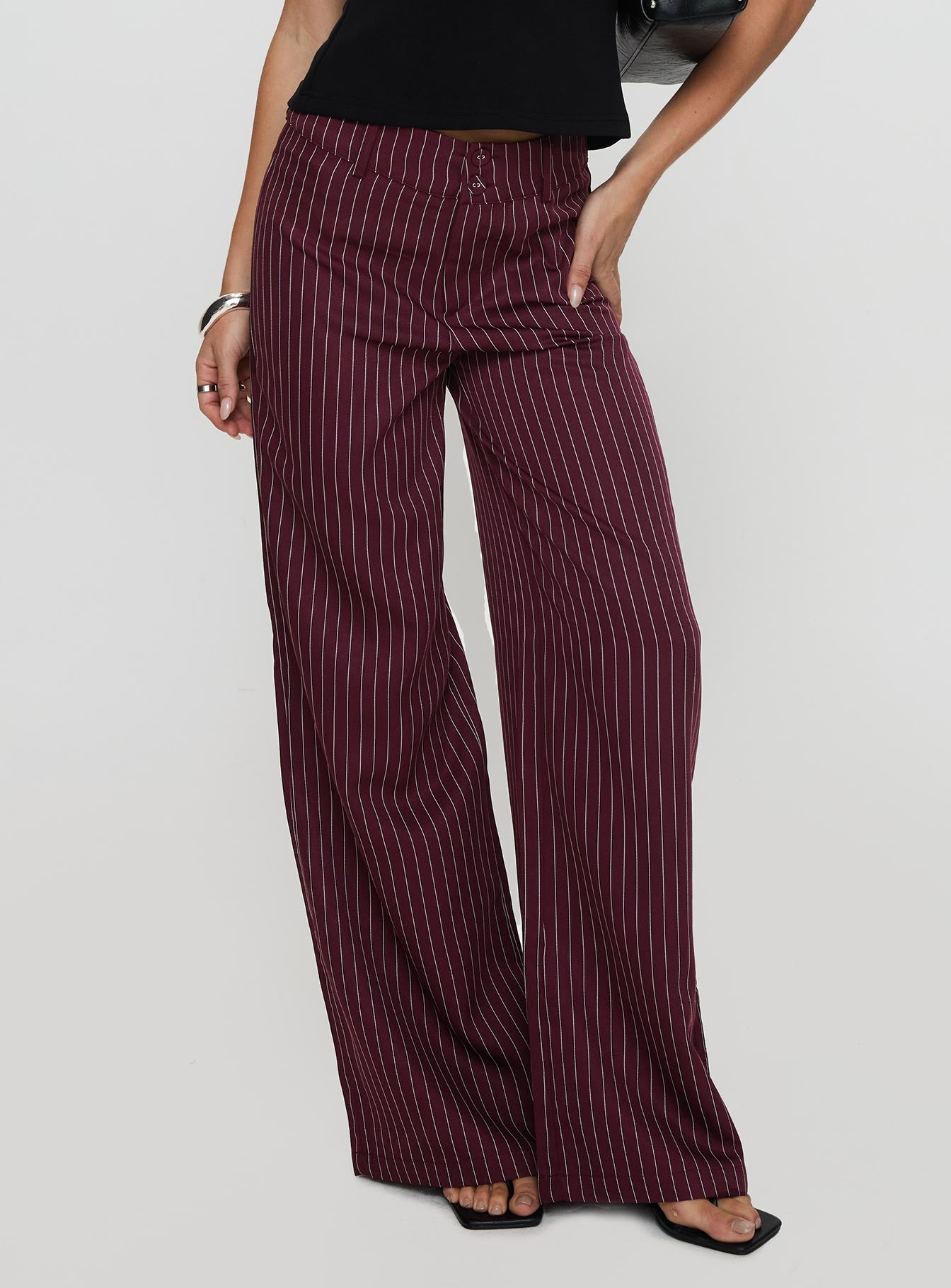 Lorenne Mid Rise Pant Burgundy Pinstripe Wiki Cheap Online