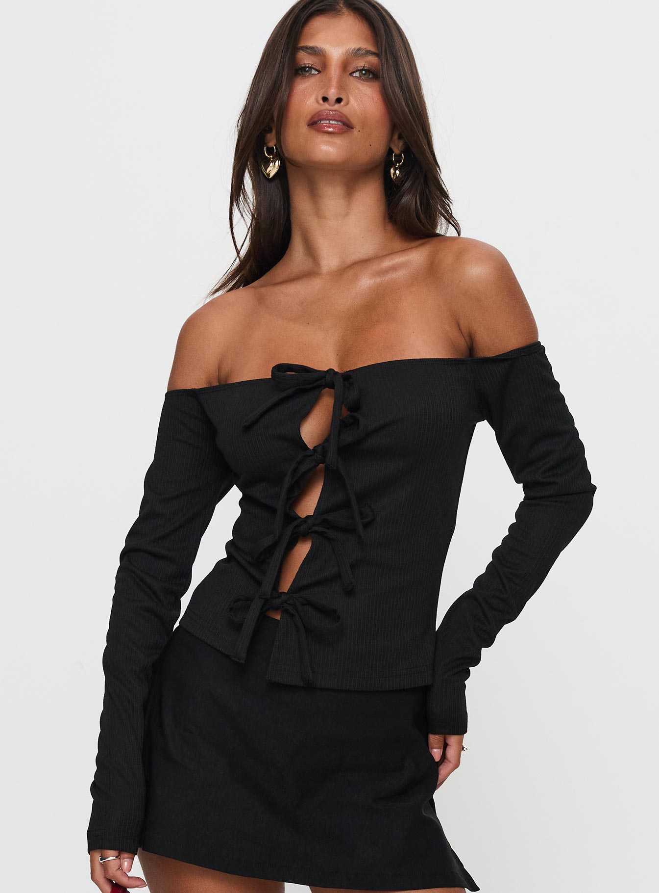 Wish You The Best Off Shoulder Bow Detail Top Black Outlet Deals