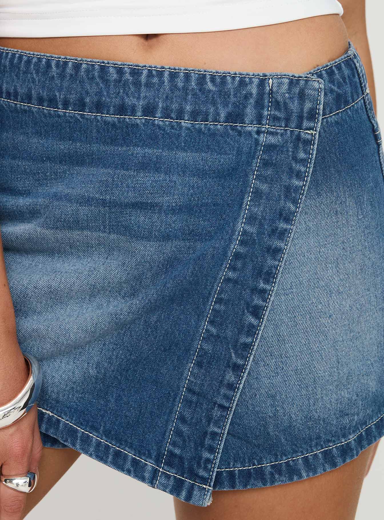 Caruso Denim Wrap Skort Mid Blue Wash Outlet Low Pice Fee Shipping