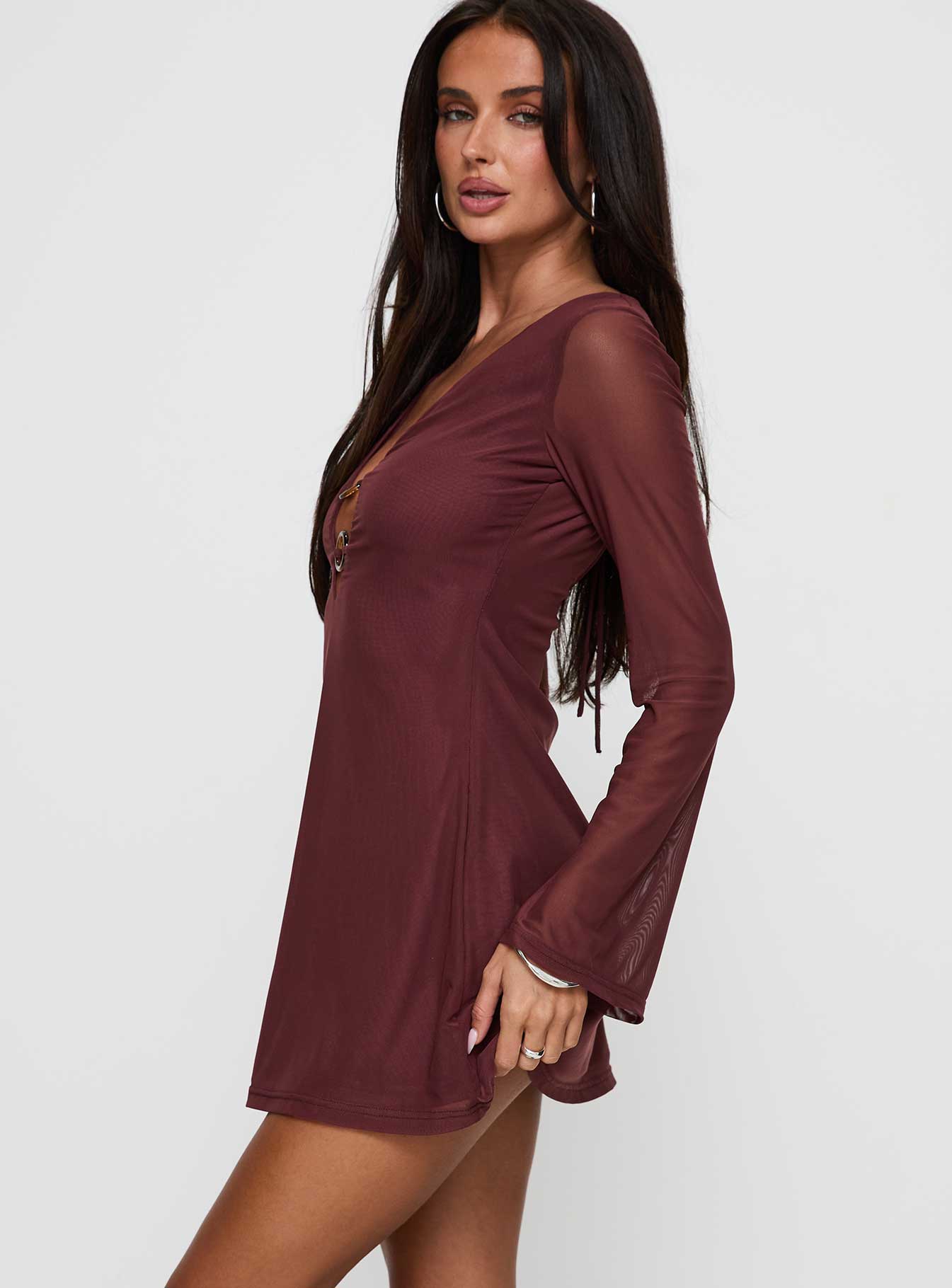 Artique Long Sleeve Mini Dress Brown Discount Tumblr