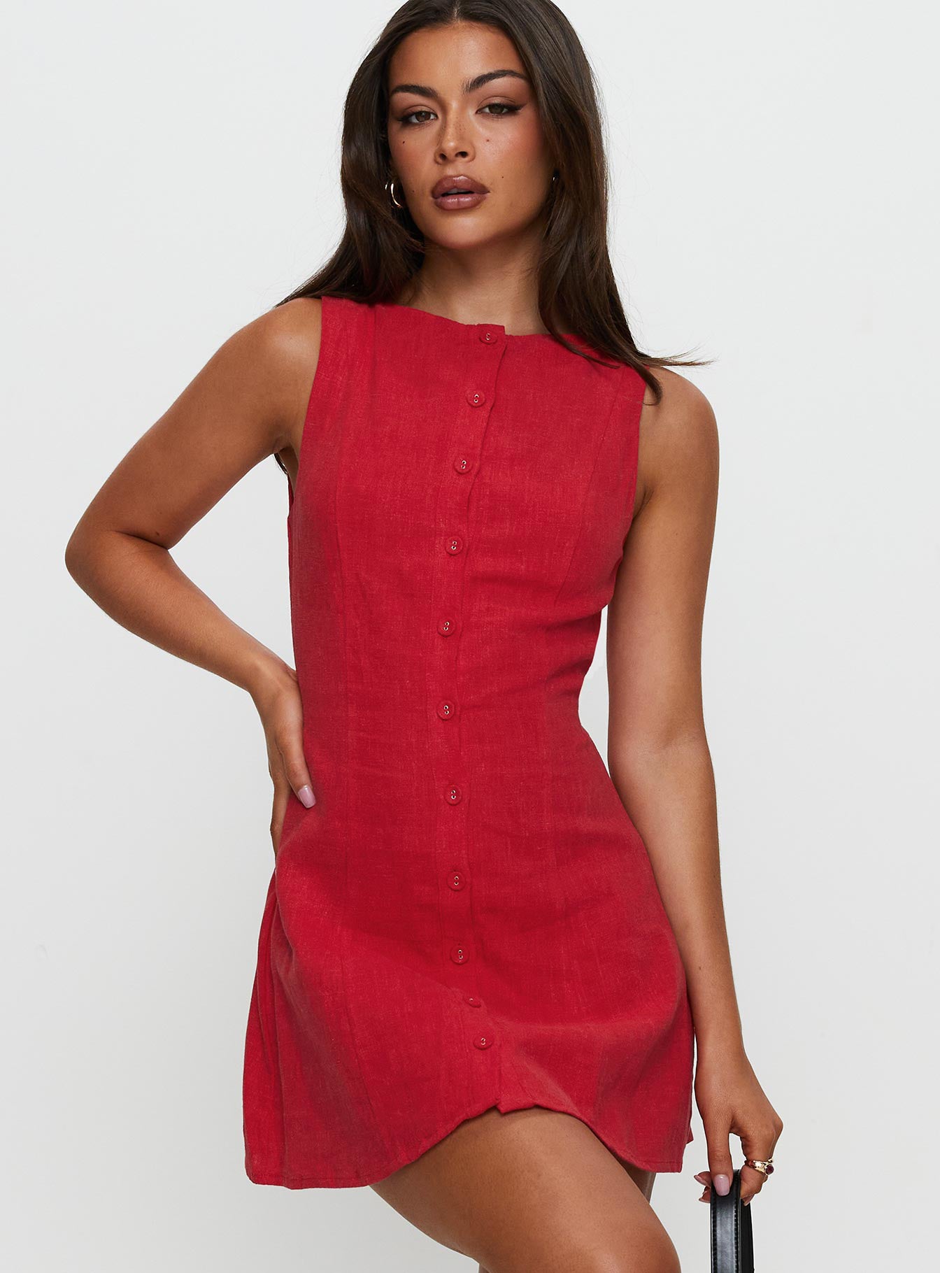 Dollie Linen Mini Dress Red Discount Visit New