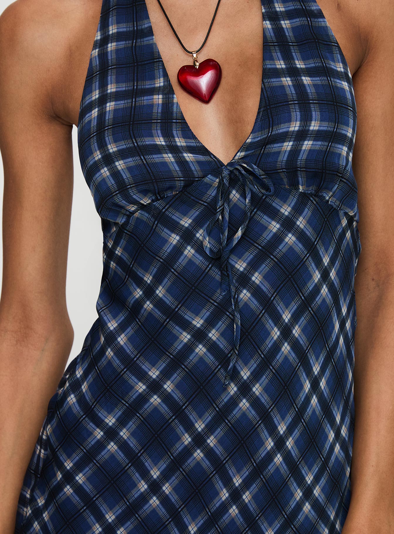 Laraline Halter Mini Dress Navy Check Sale New