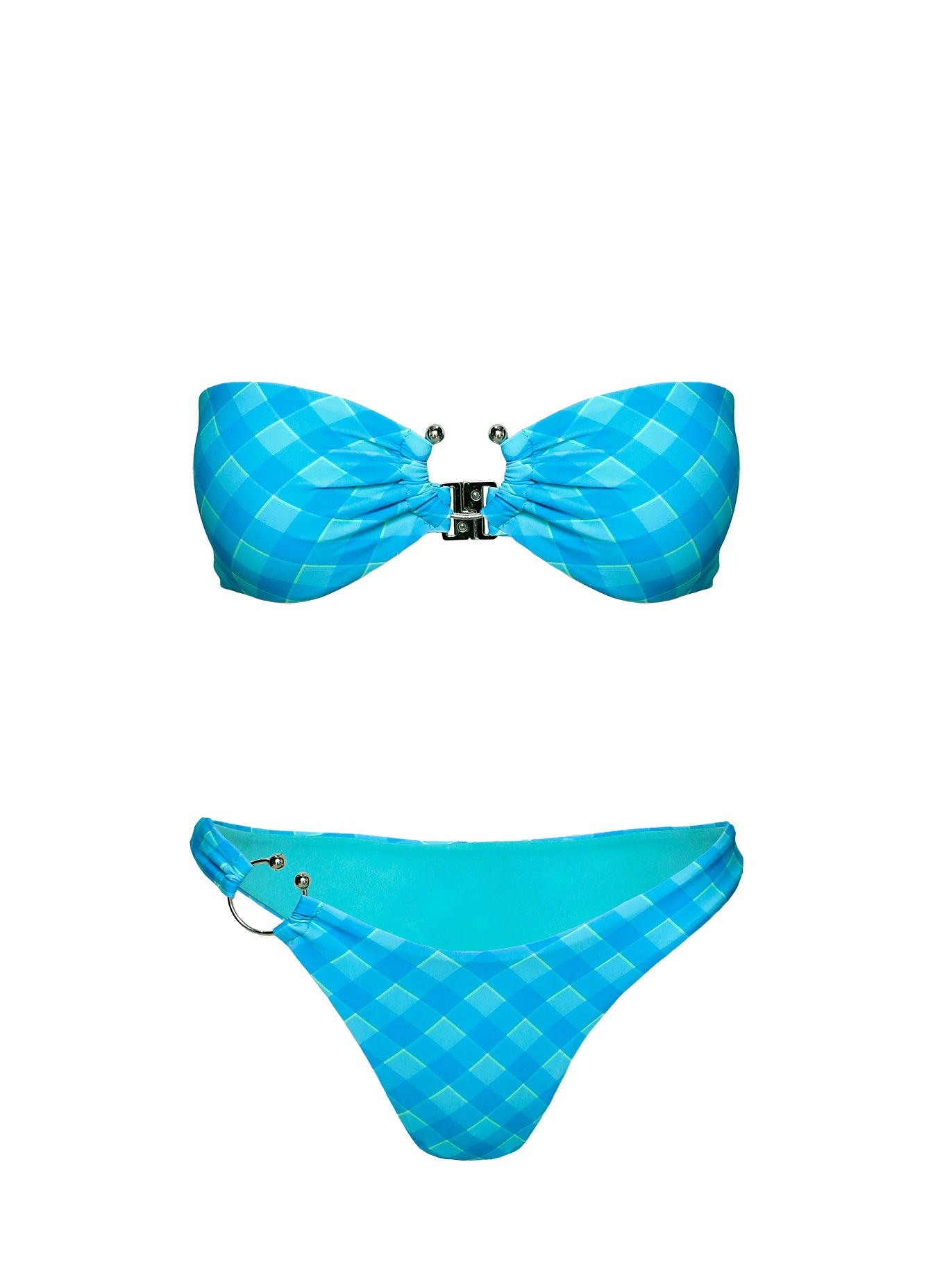 Candy High Cut Cheeky Bikini Bottoms Blue Check Cheap Pice Top Quality