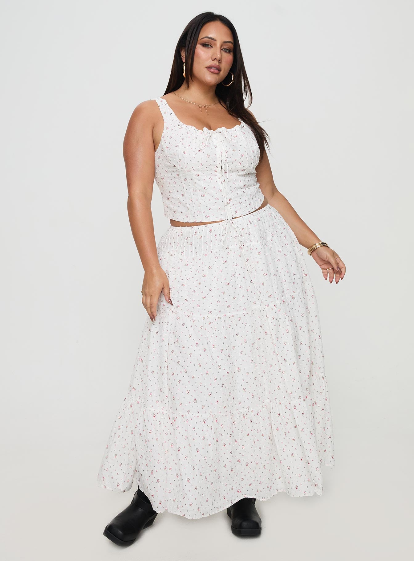 Cherry On Top Maxi Skirt White Floral Curve View Cheap Pice