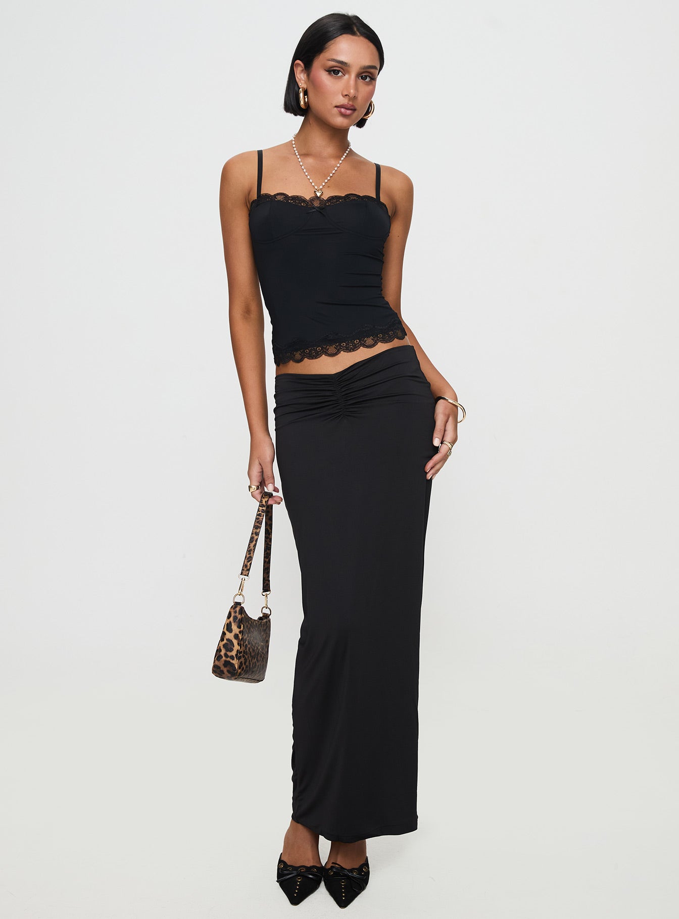 Kalyn Ruched Front Maxi Skirt Black Sale Exclusive