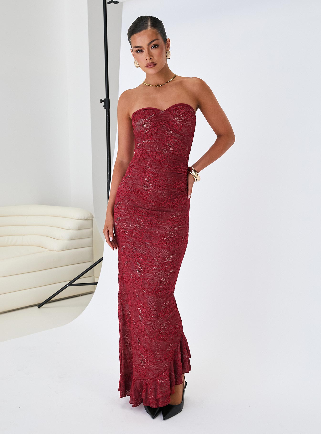 Hailees Lace Strapless Maxi Dress Red Outlet 2025