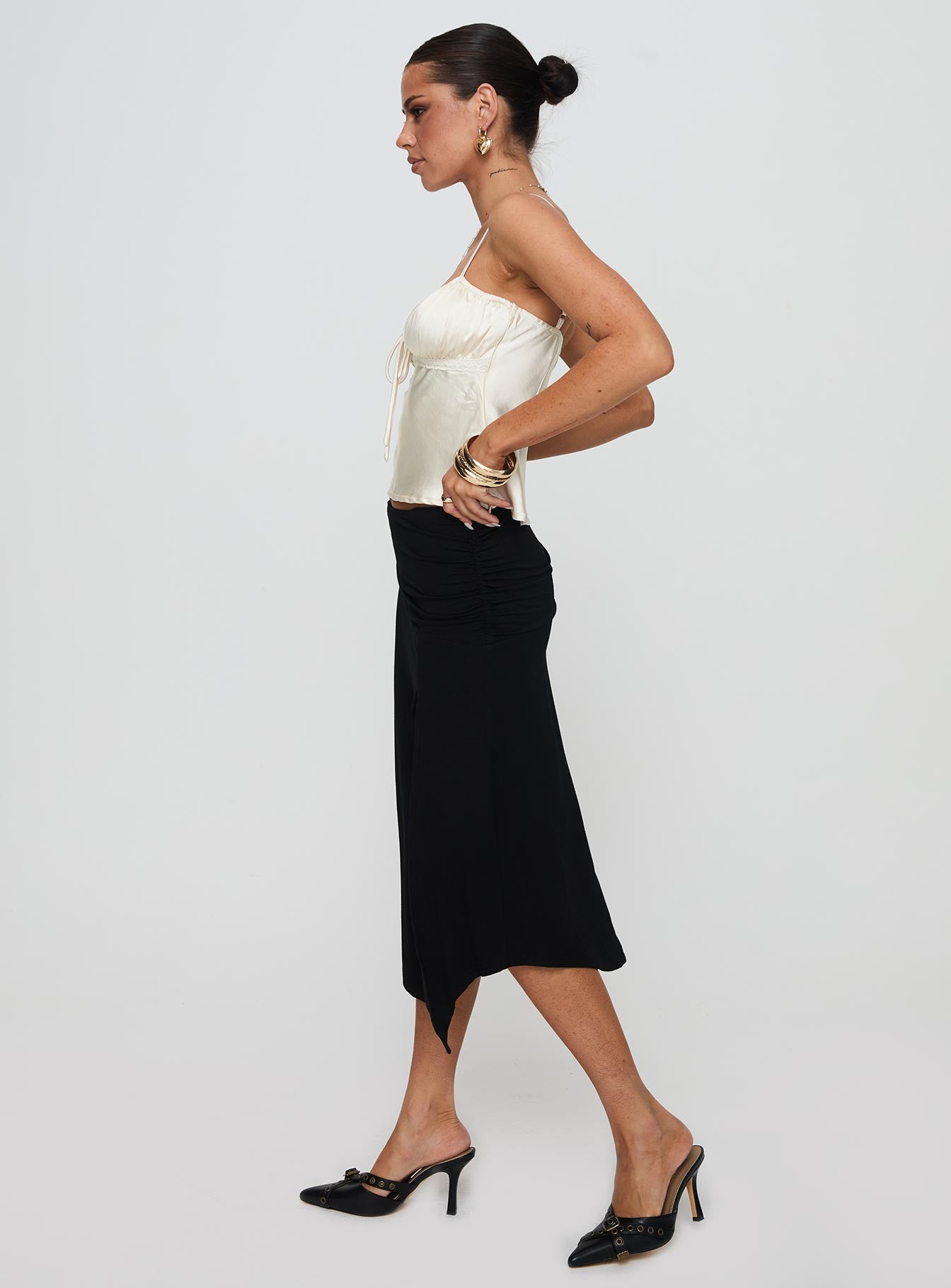 Venissa Ruched Midi Skirt Black Clearance Wide Range Of