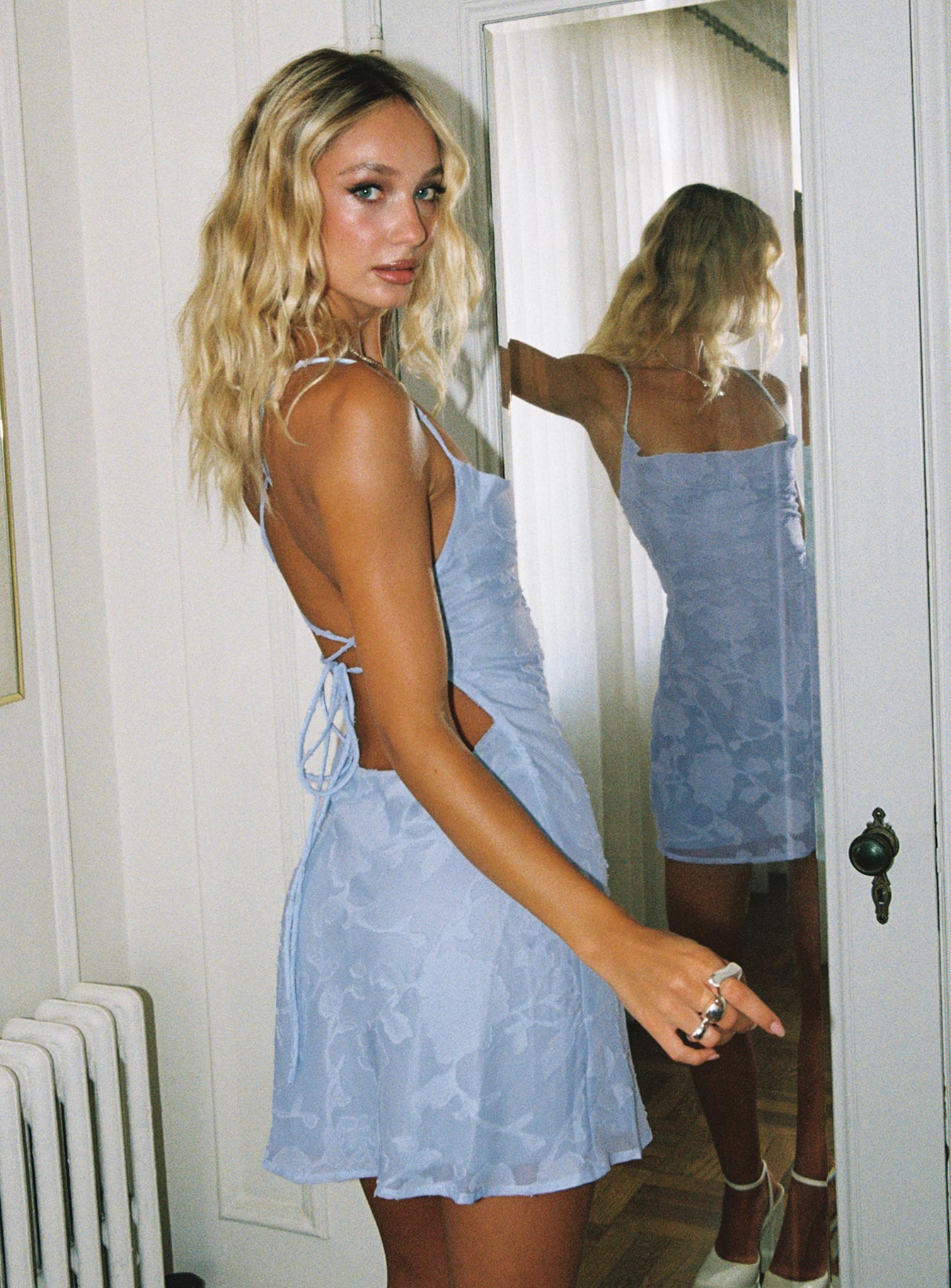 Celena Mini Dress Light Blue Burnout Petite Cheap Pice For Sale