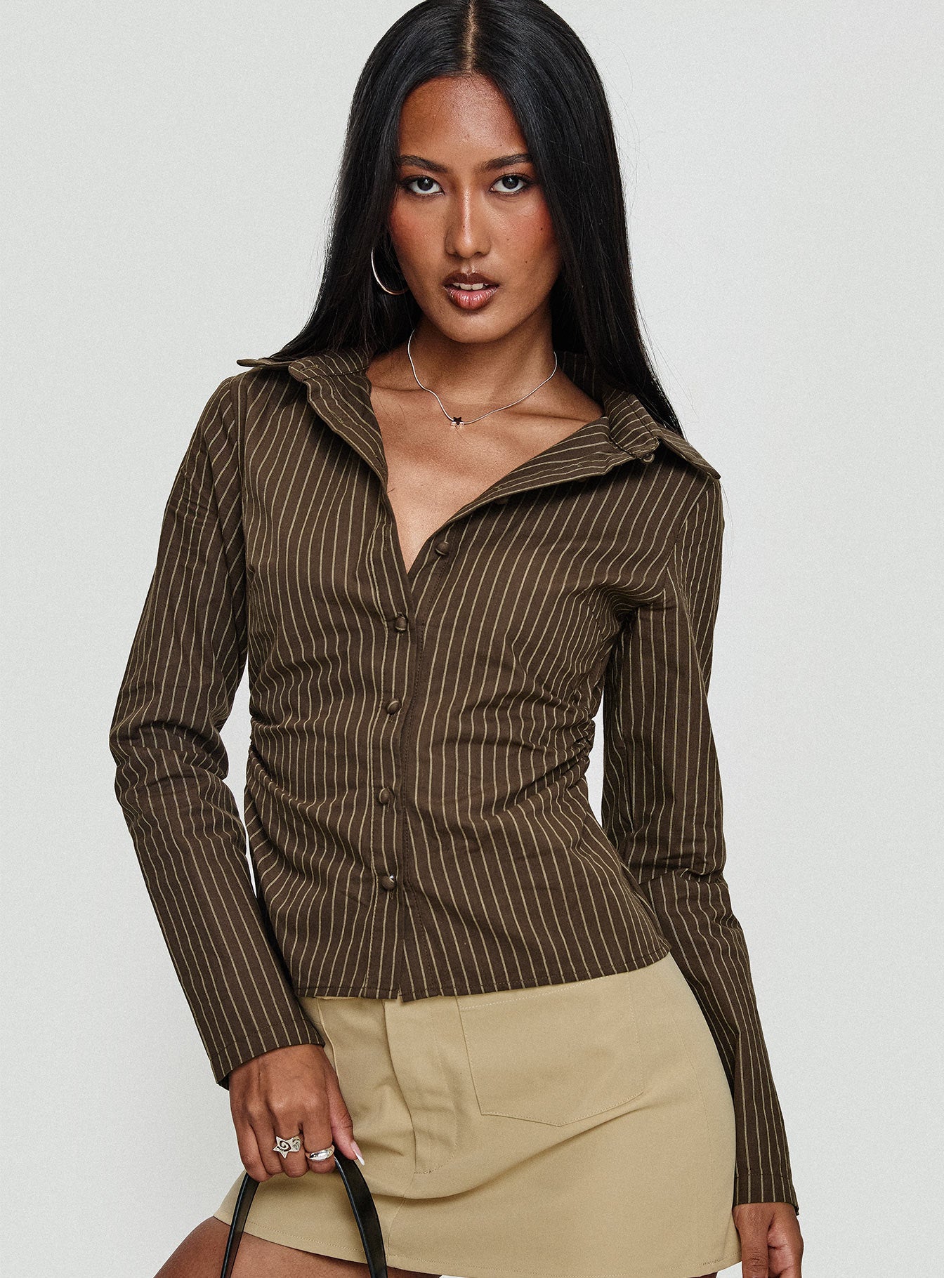 Held My Hand Long Sleeve Top Brown Stripe Original Online