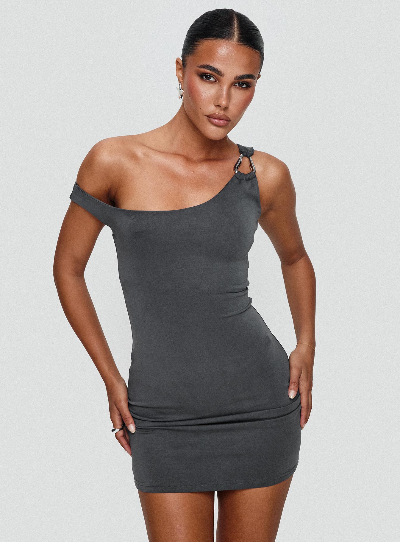 True Desires Off The Shoulder Mini Dress Grey For Cheap