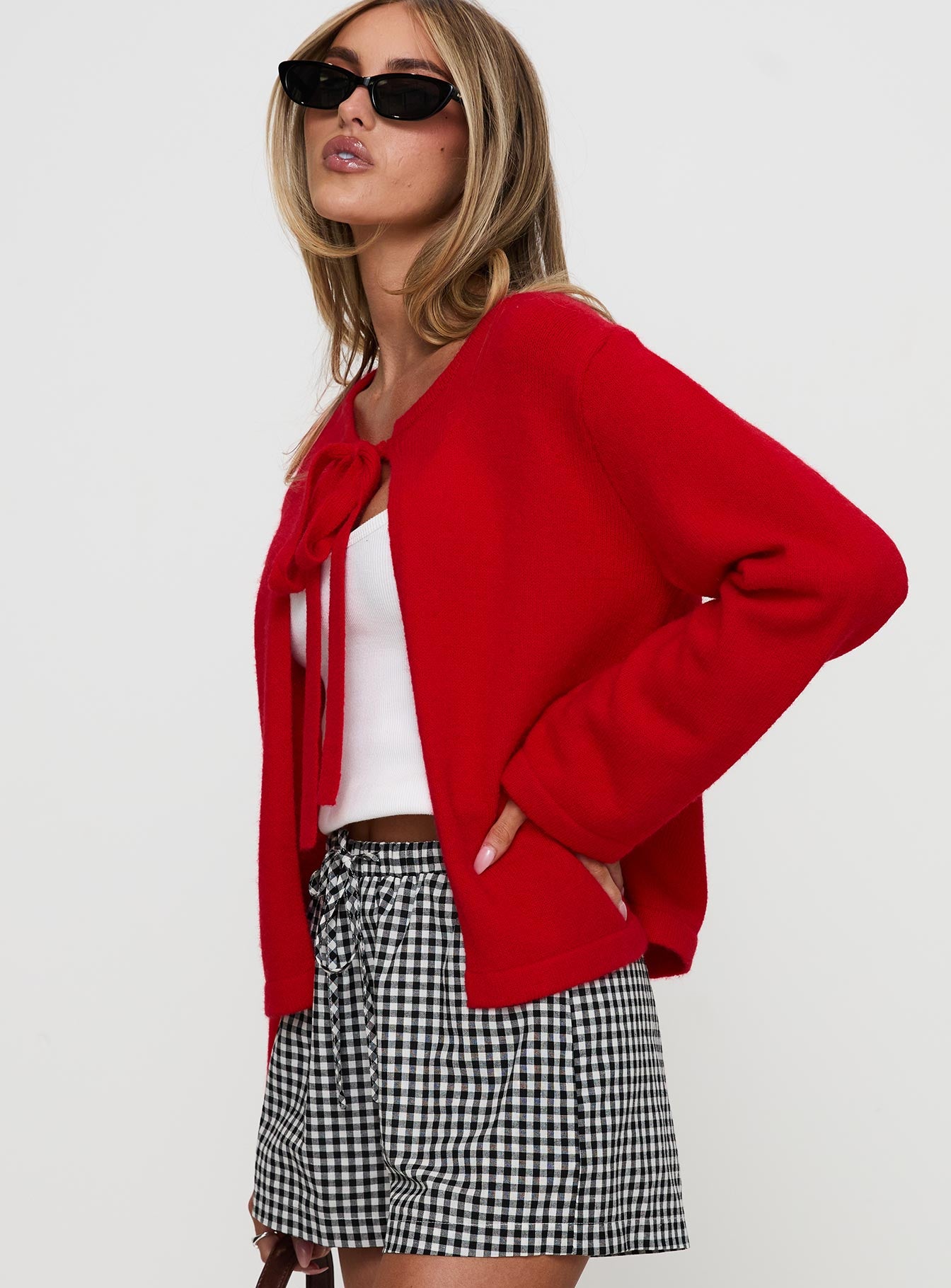 Norine Tie Up Knit Sweater Red Clearance Explore