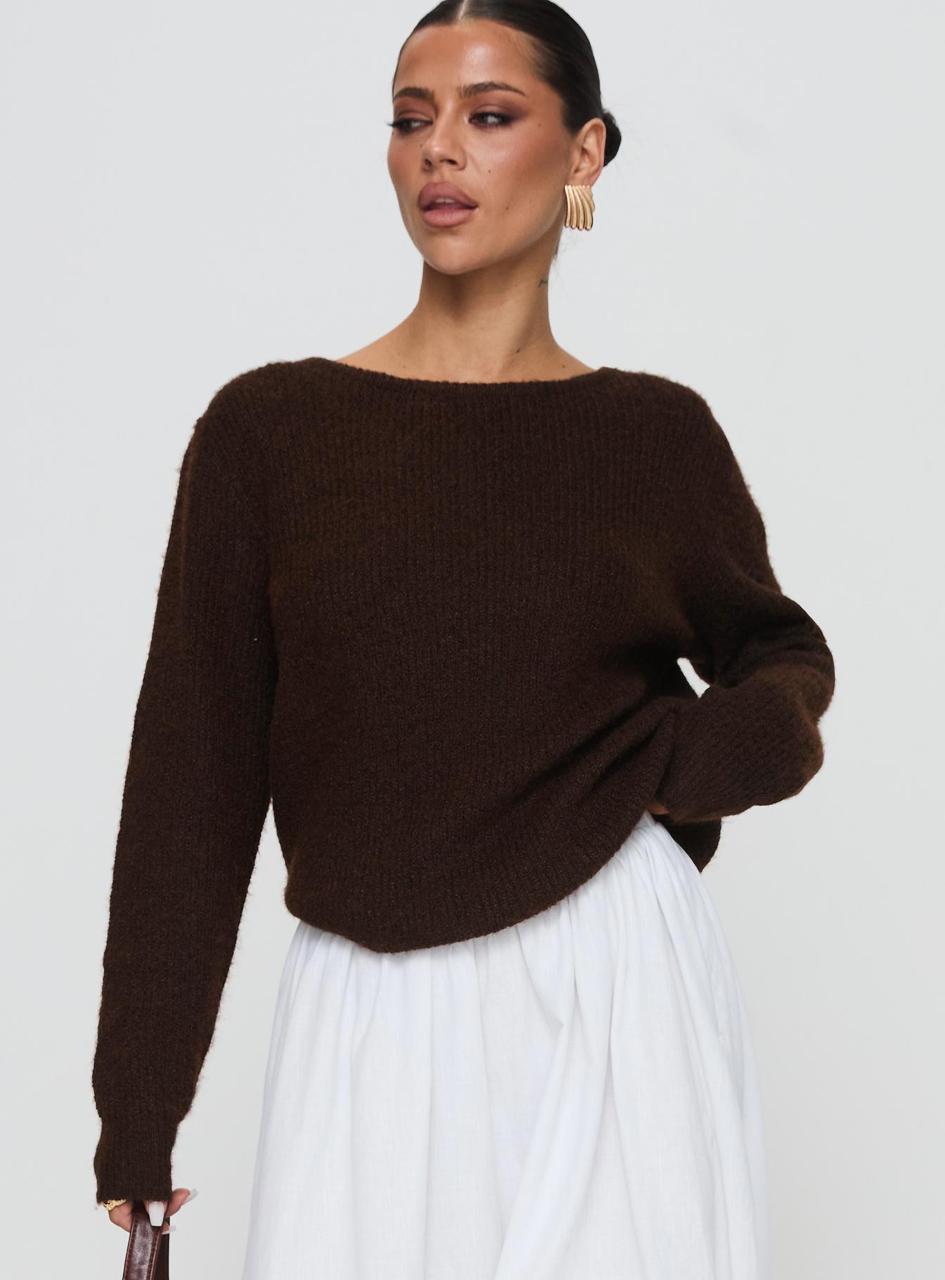 Abrams Rib Knit Crew Sweater Chocolate Marle Free Shipping 100% Guaranteed