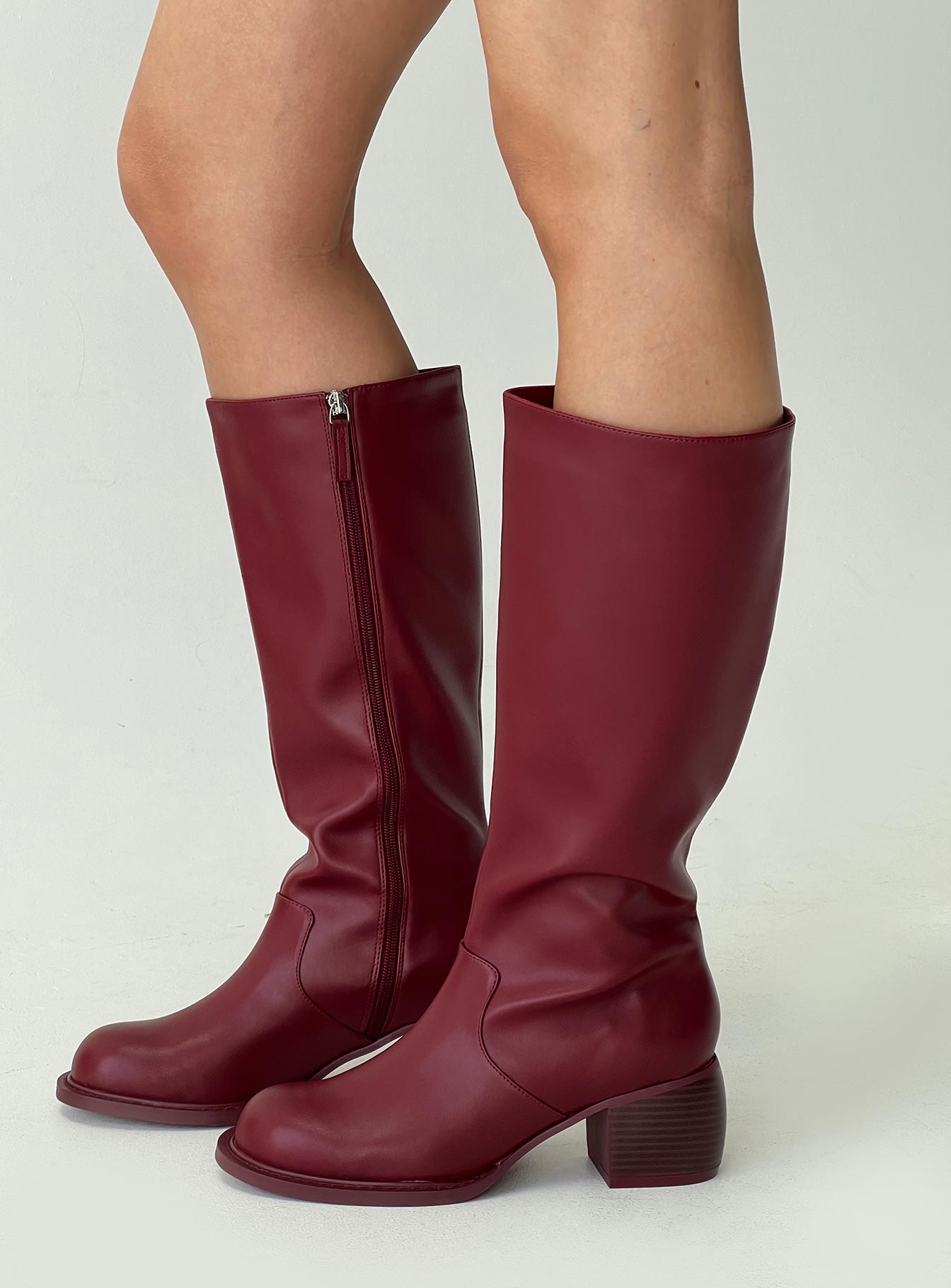 Ella Knee High Boots Burgundy Cheap Sale Many Kinds Of