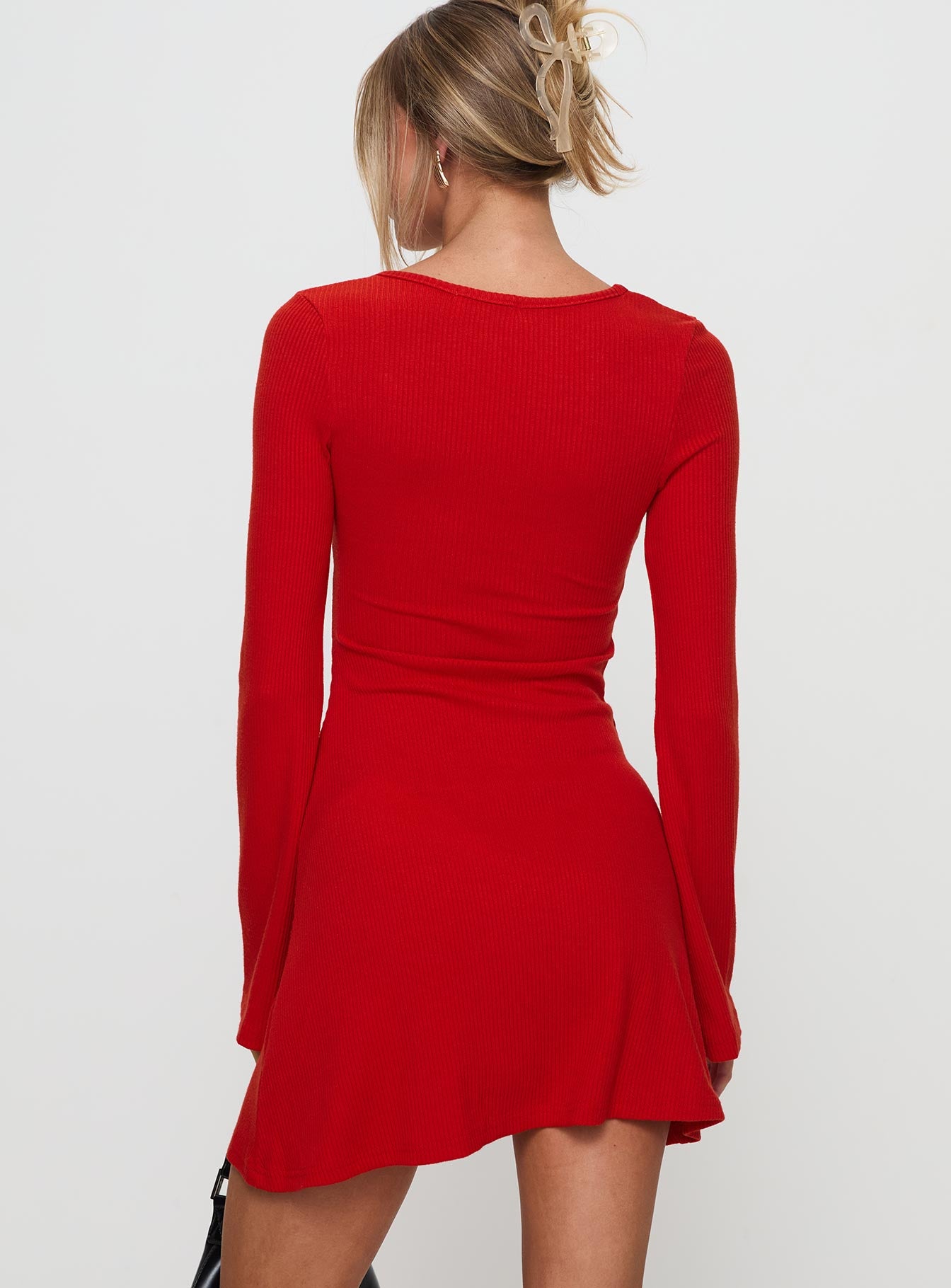 Best Interest Long Sleeve Mini Dress Red Fashionable