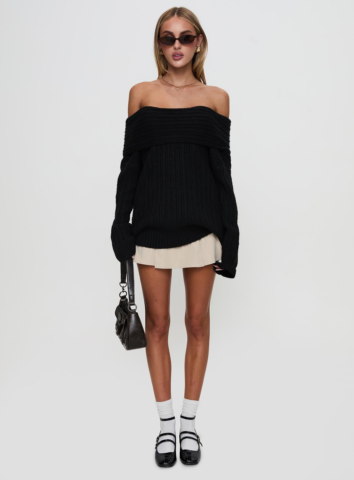 Snowie Off Shoulder Knit Sweater Black Fake Cheap Online