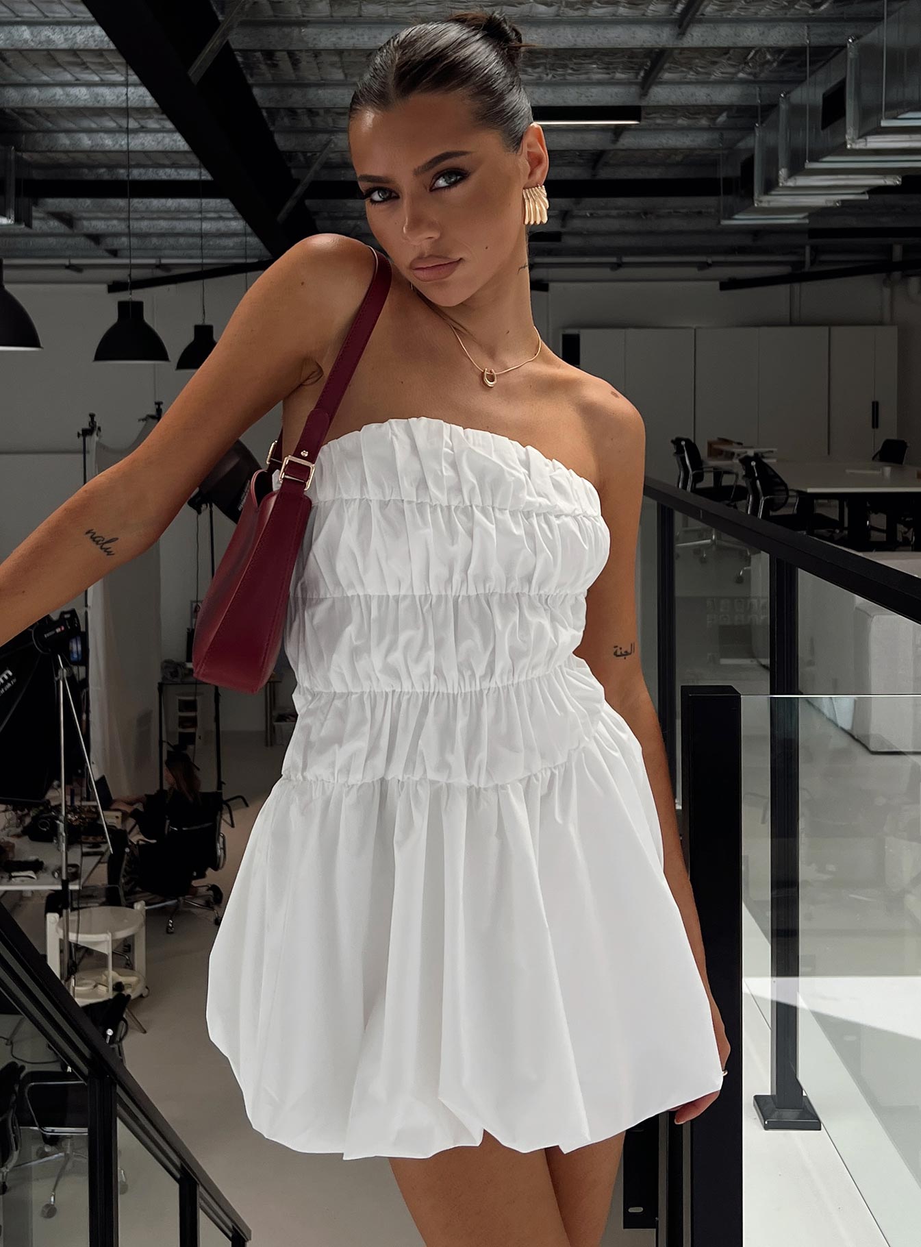 Karenza Bubble Hem Mini Dress White For Cheap Online