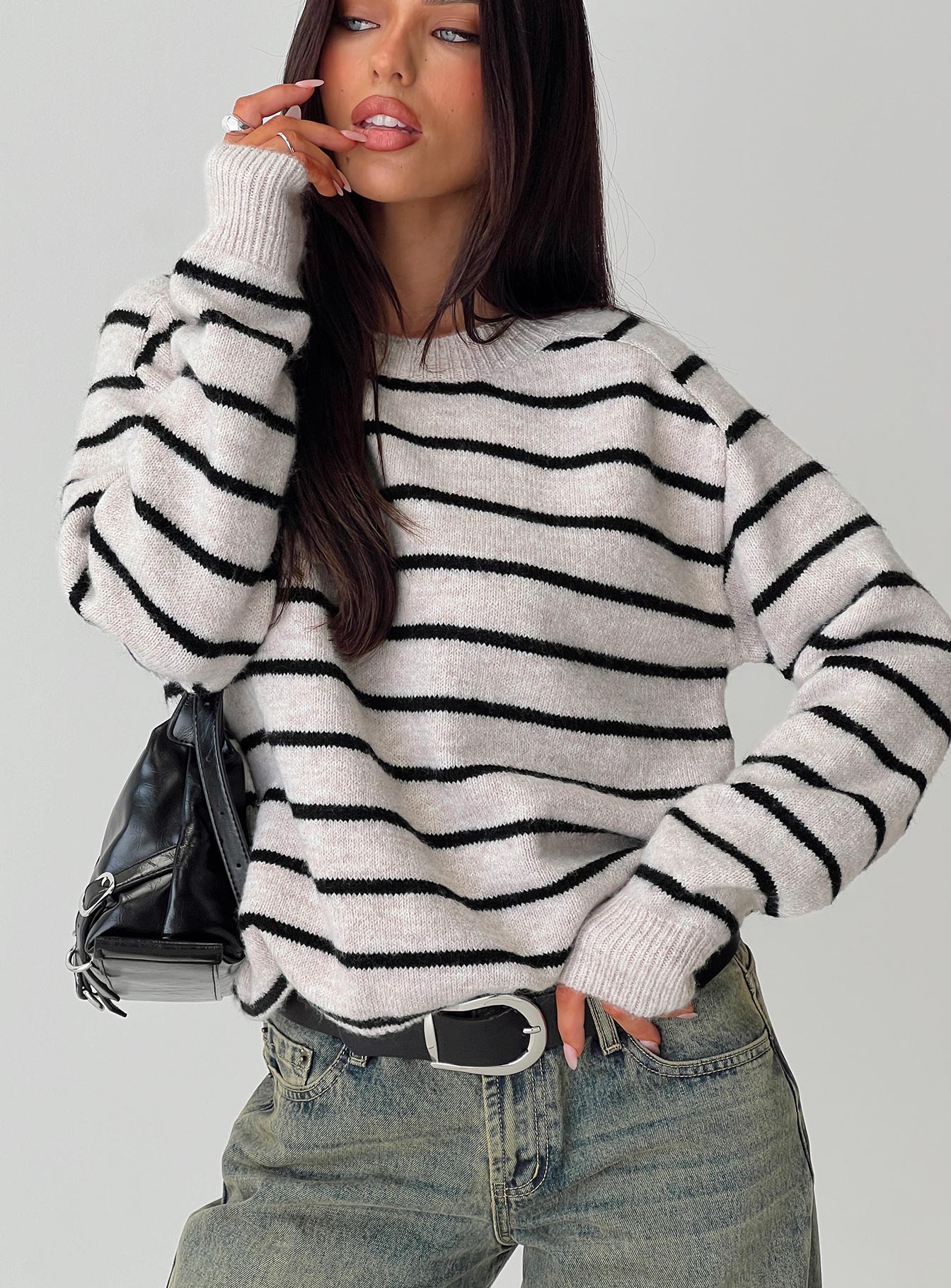 Souvenirs Knit Sweater Grey Stripe Buy Authentic Online