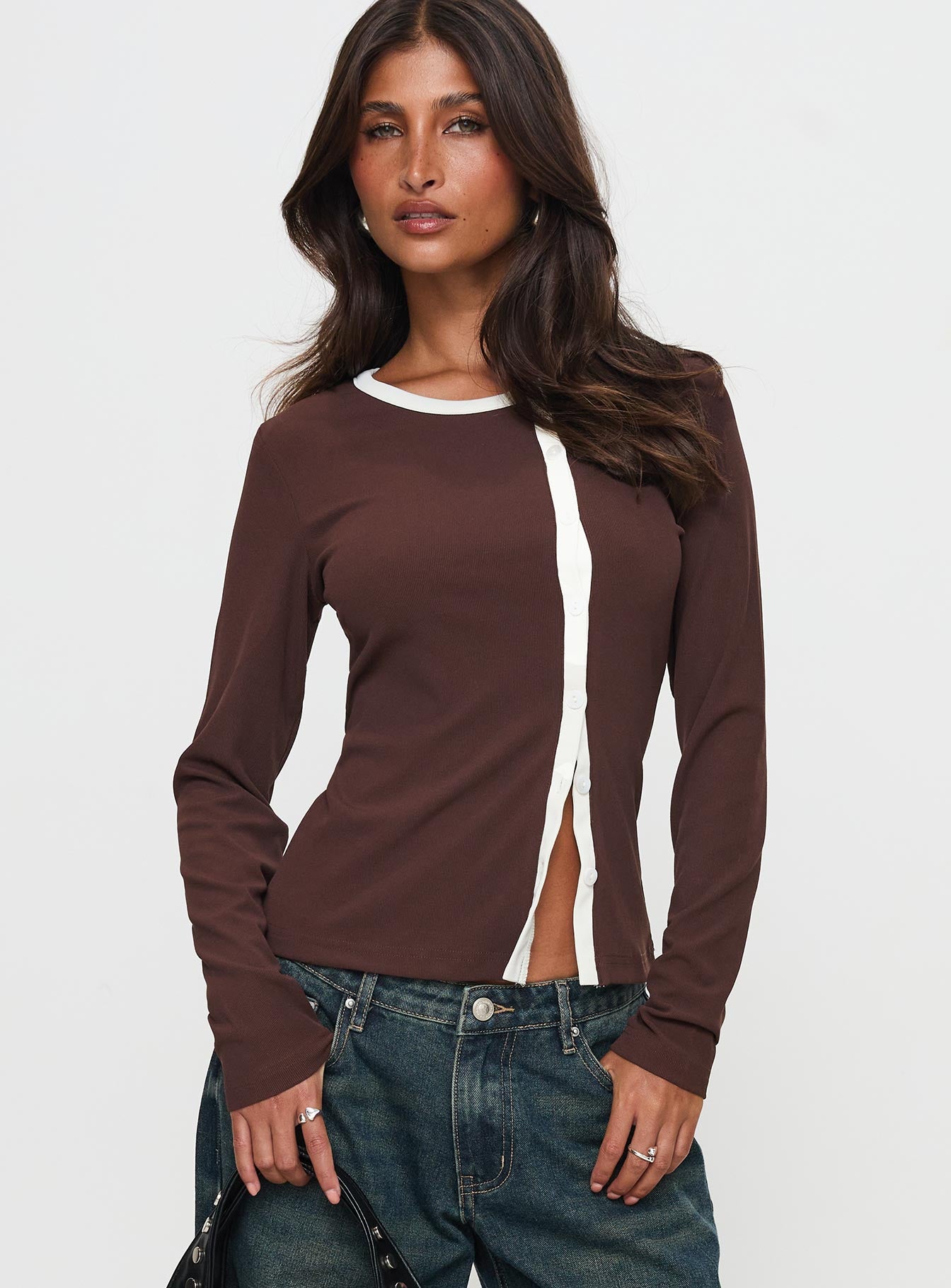 Phaidra Button Up Long Sleeve Top Brown Latest Collections For Sale