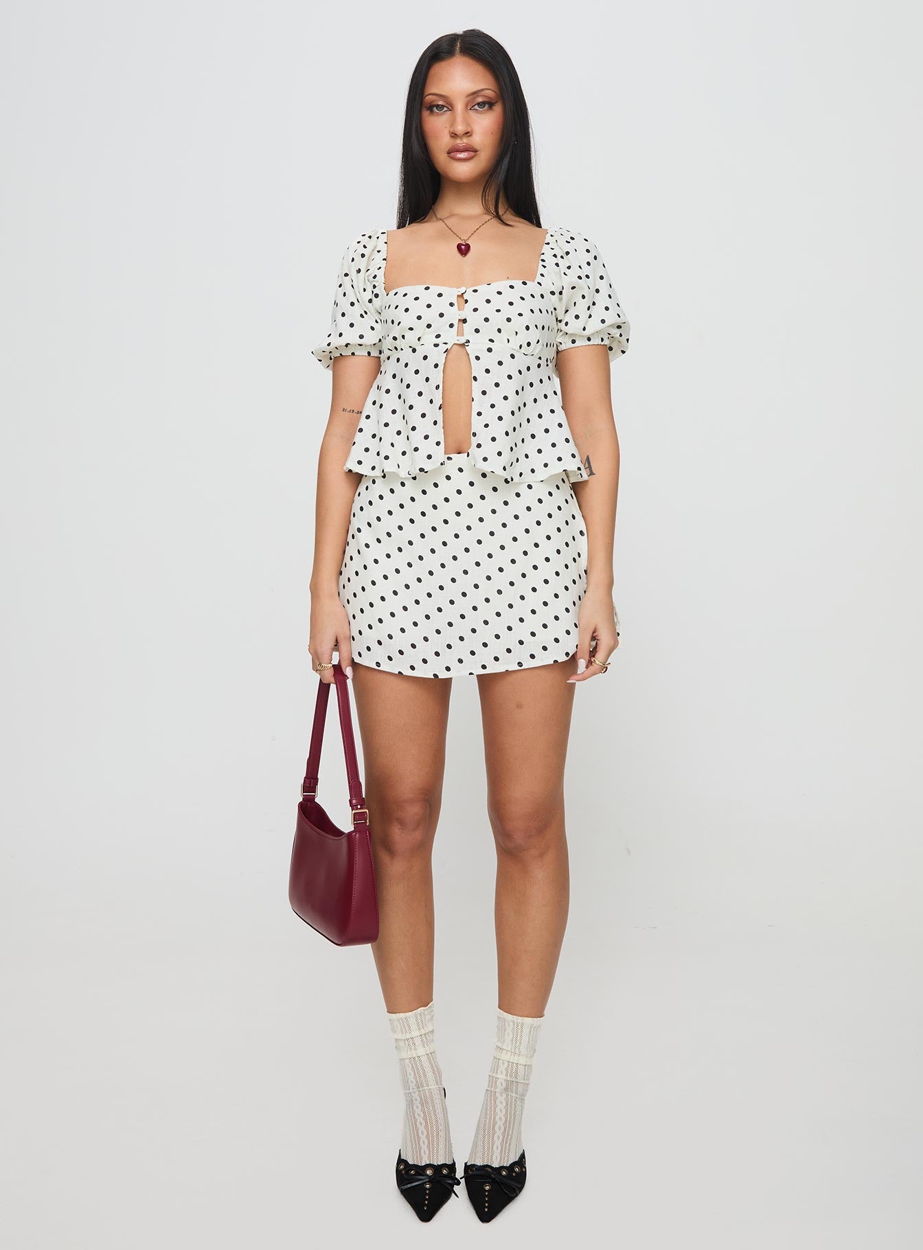 Passionfruit Linen Blend Top Cream/Black Polka Dot Outlet Recommend