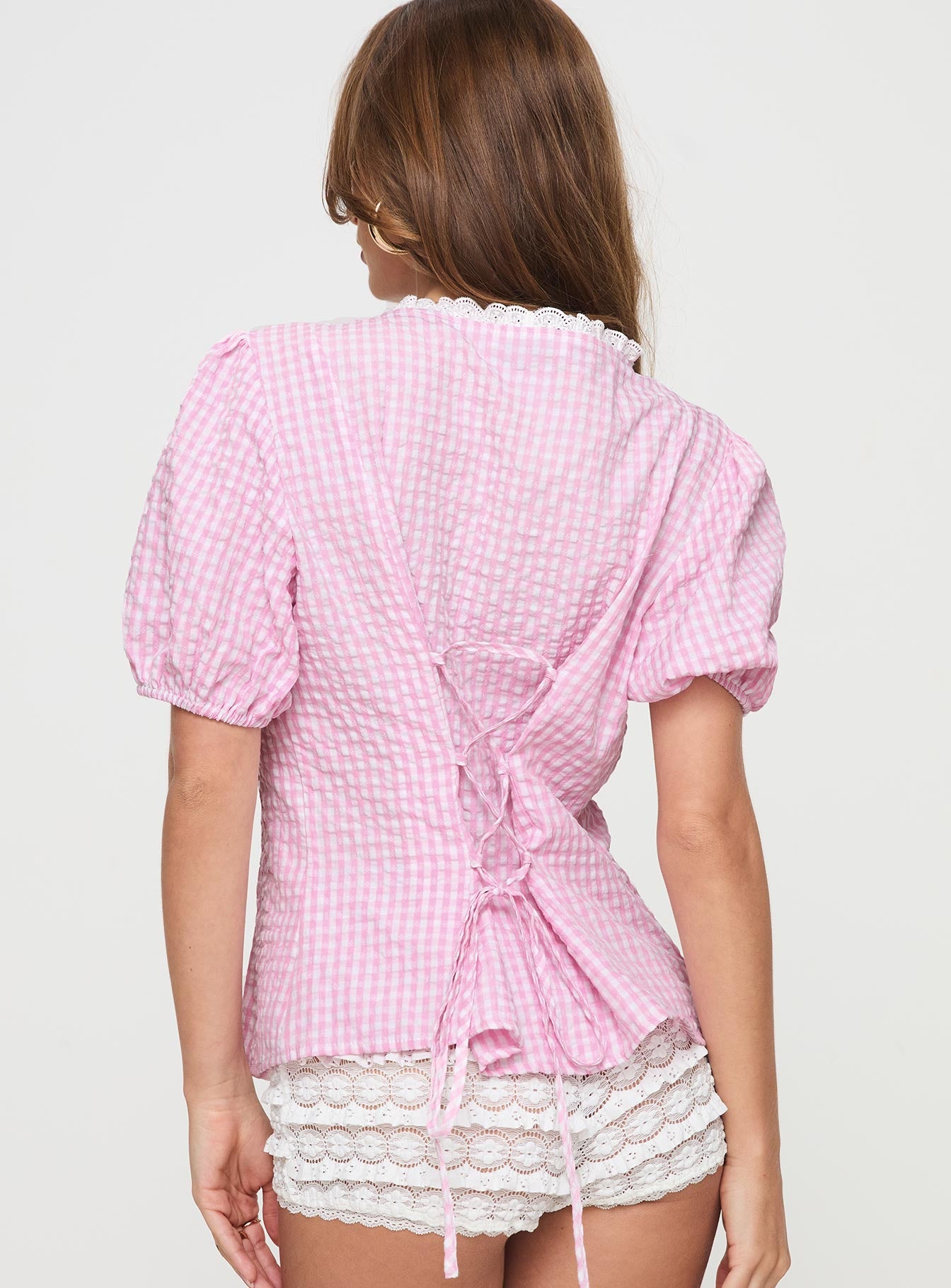 Sez Top Pink Gingham Cheap Sale Geniue Stockist