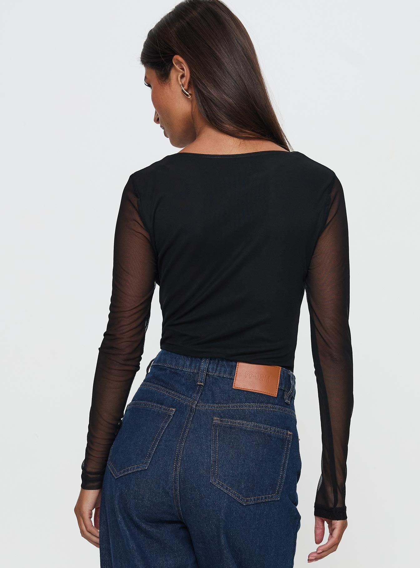 Delanee Mesh Detail Long Sleeve Bodysuit Black Outlet Geniue Stockist