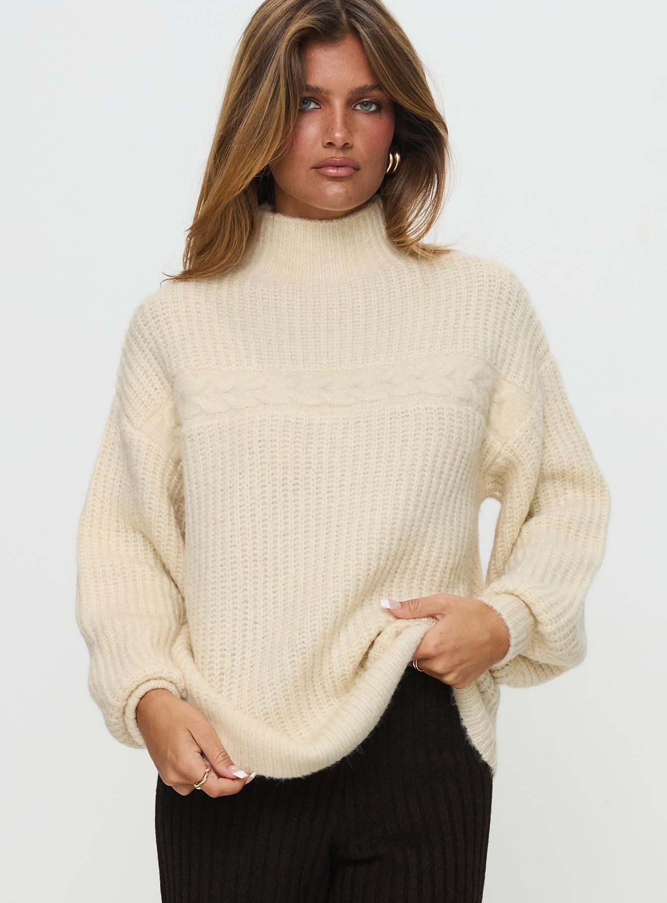 Wistfully Funnel Neck Knit Sweater Cream Official Sale Online