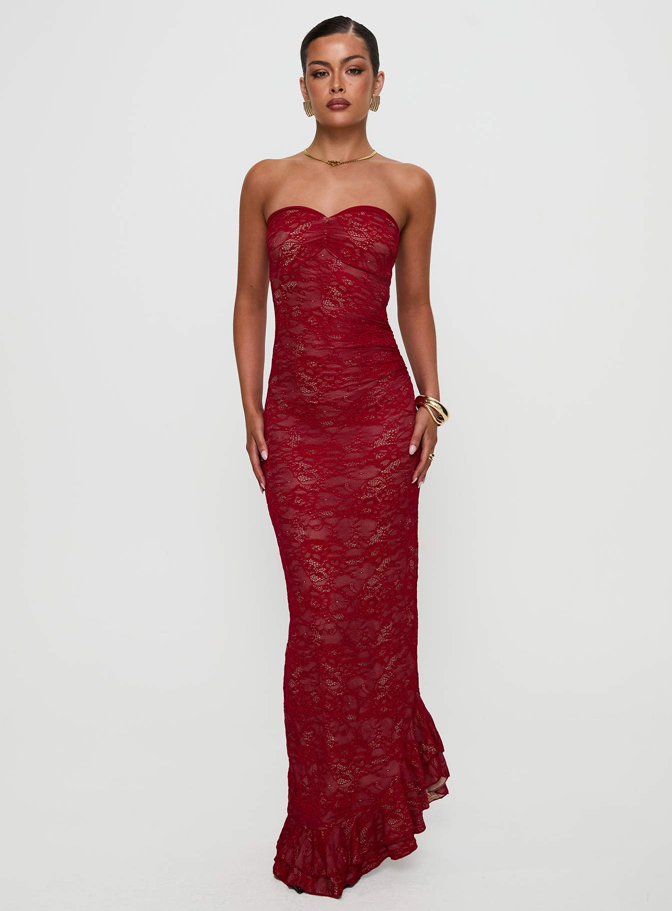 Hailees Lace Strapless Maxi Dress Red Outlet 2025