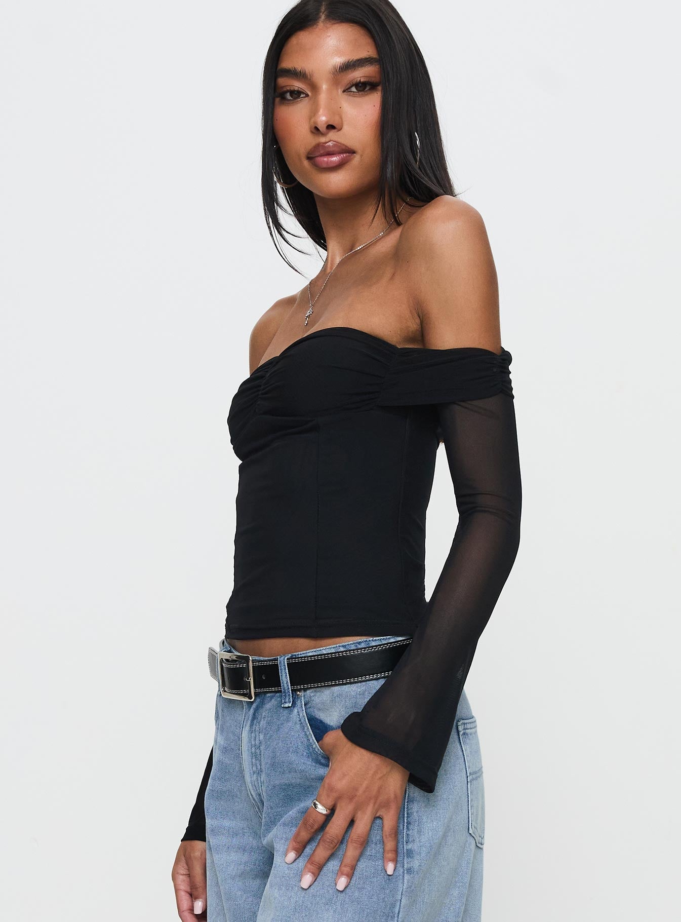 Saelan Off Shoulder Long Sleeve Top Black Countdown Package Cheap Online