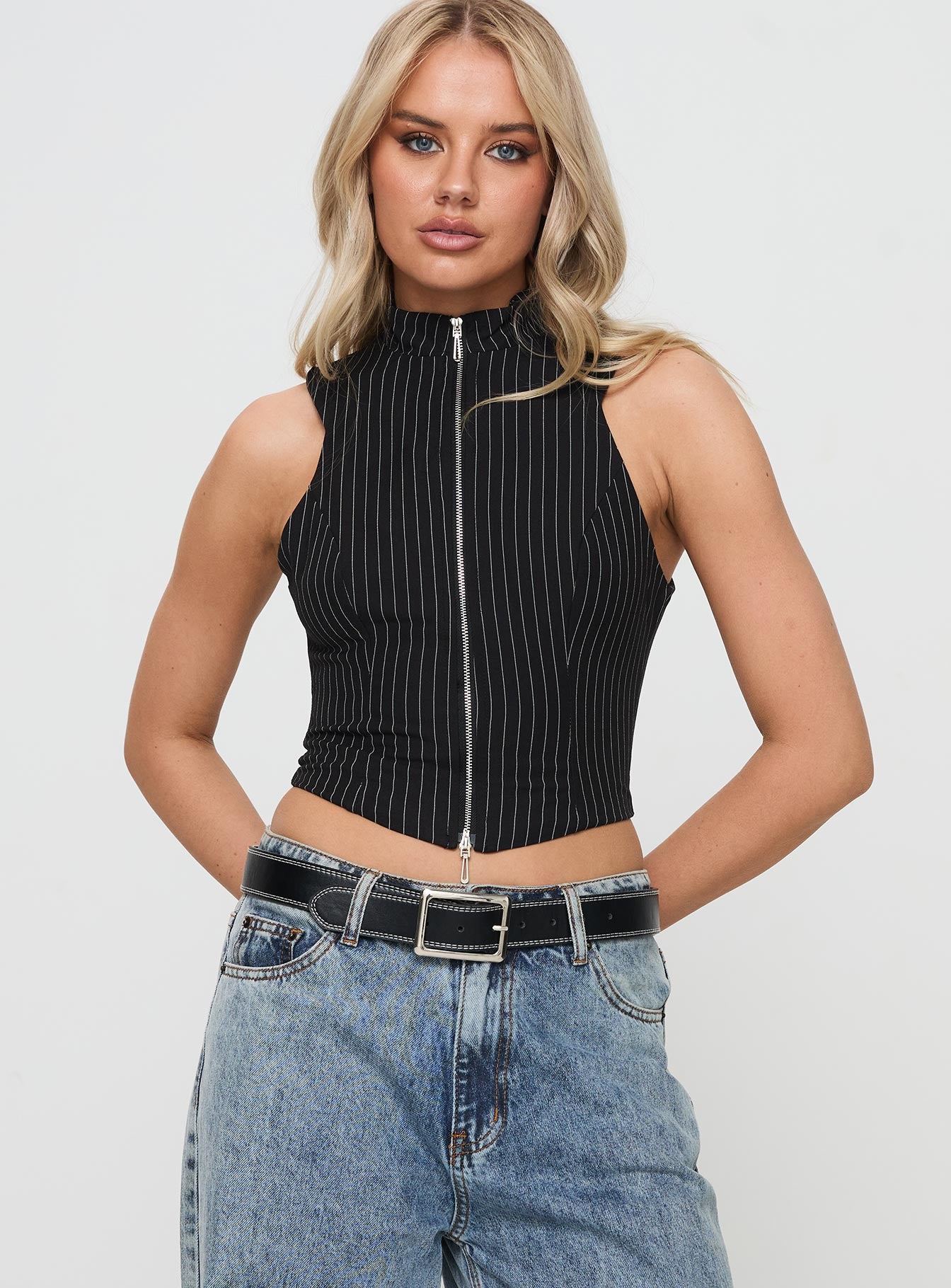 Messa Top Black Pinstripe Clearance Latest