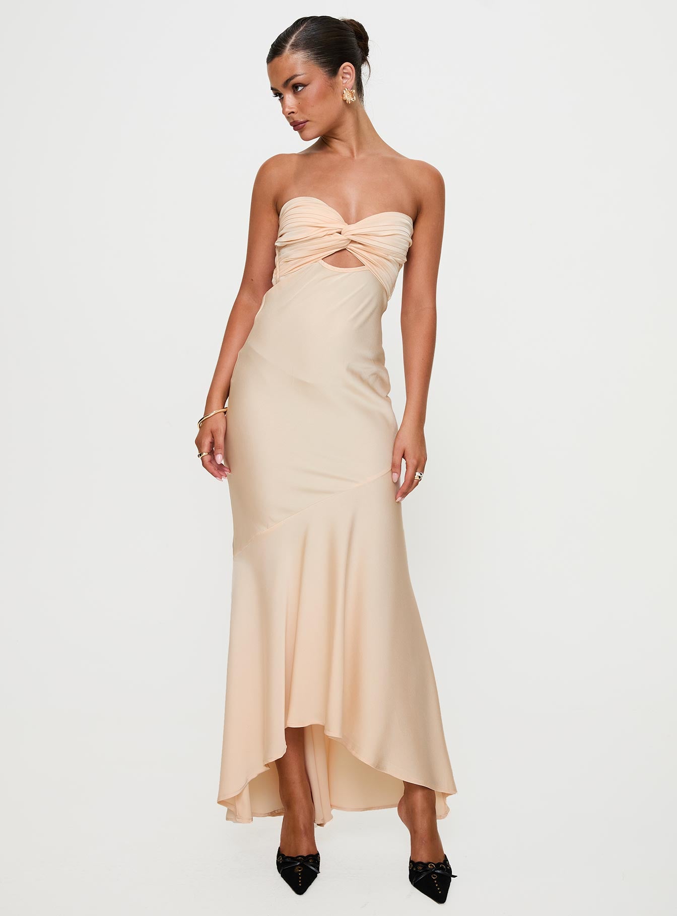 Stand A Chance Twist Detail Maxi Dress Champagne Newest For Sale