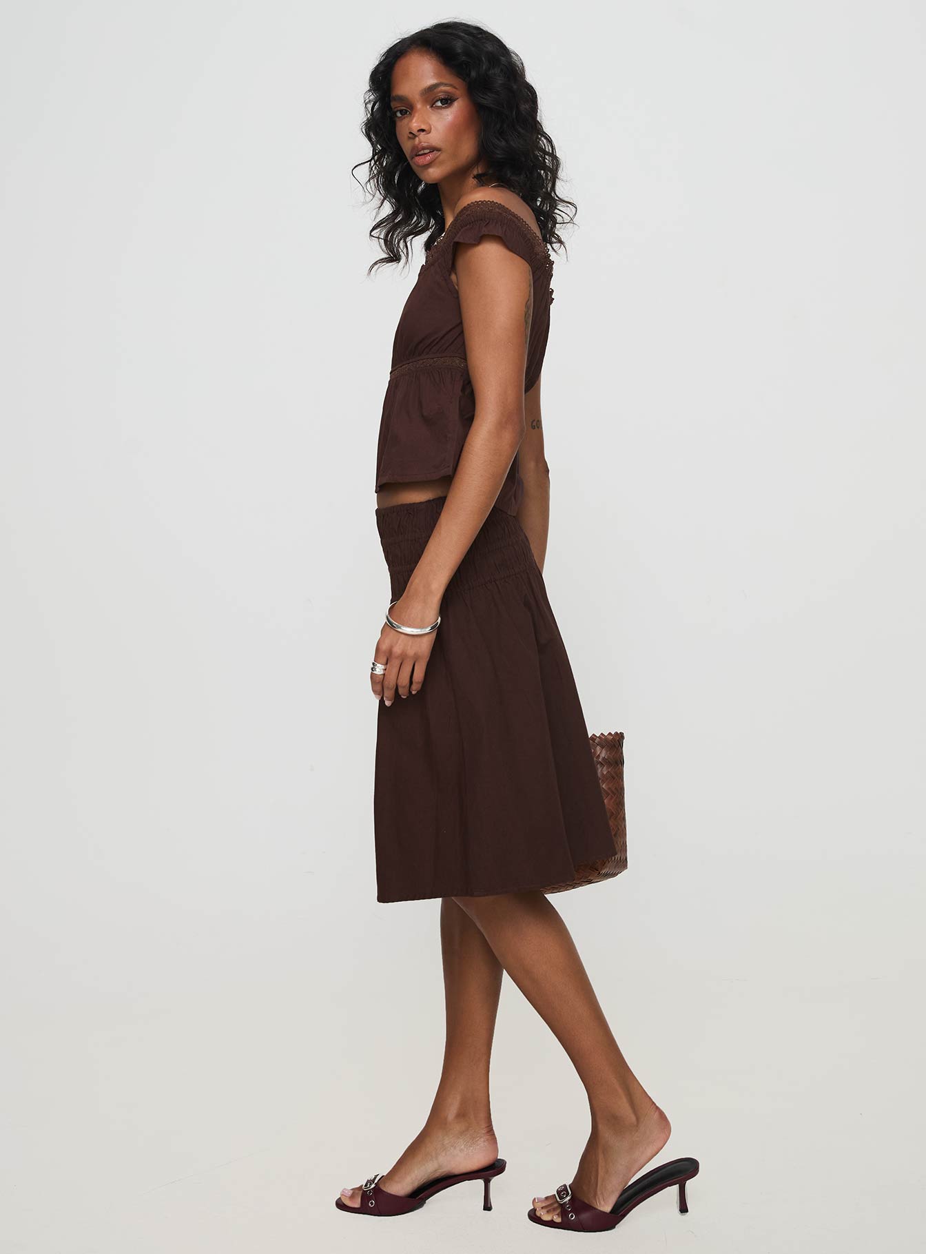 Neleta Midi Skirt Brown Clearance In China