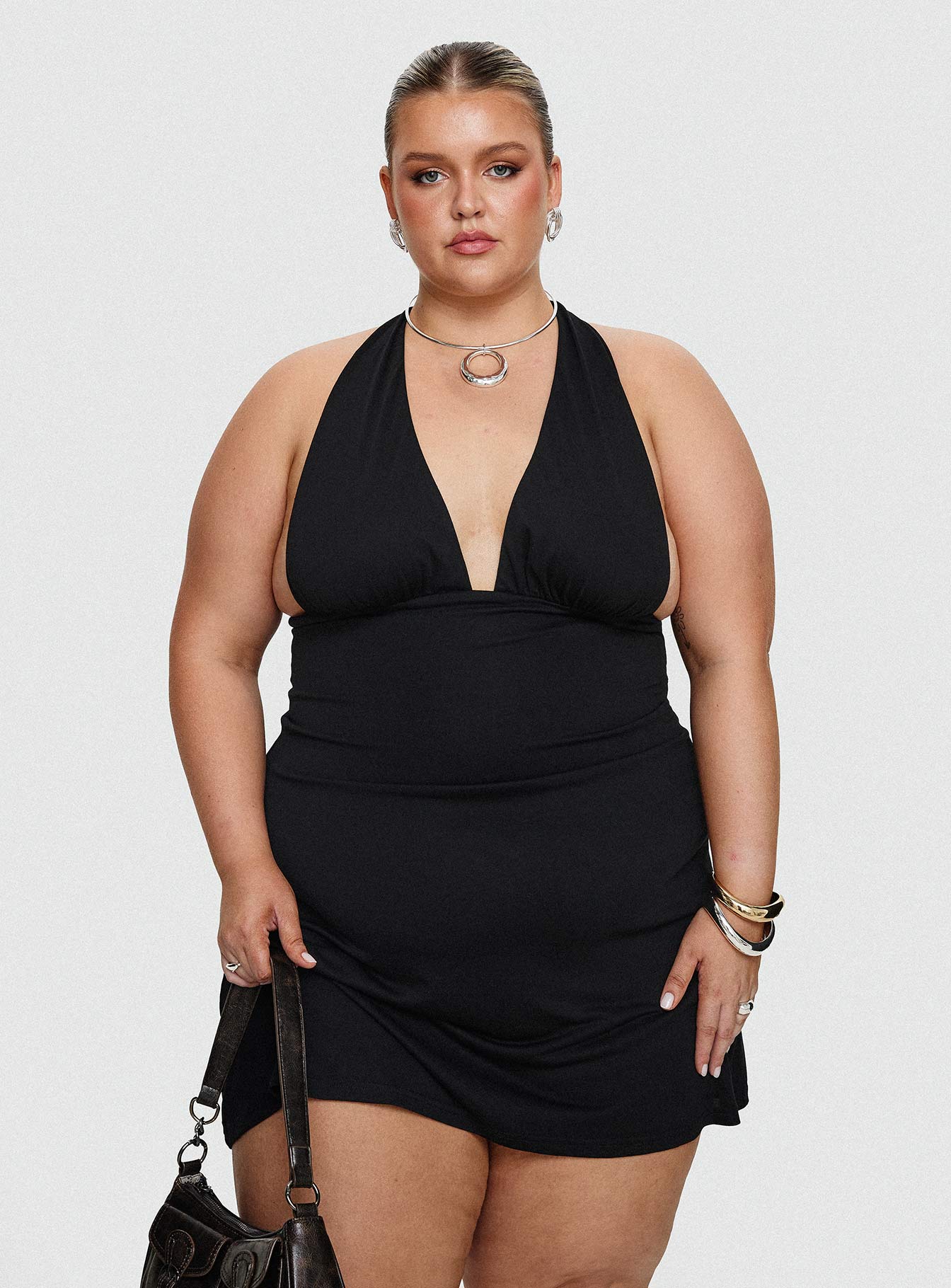 Tinisie Halter Mini Dress Black Curve Discount Hot Sale