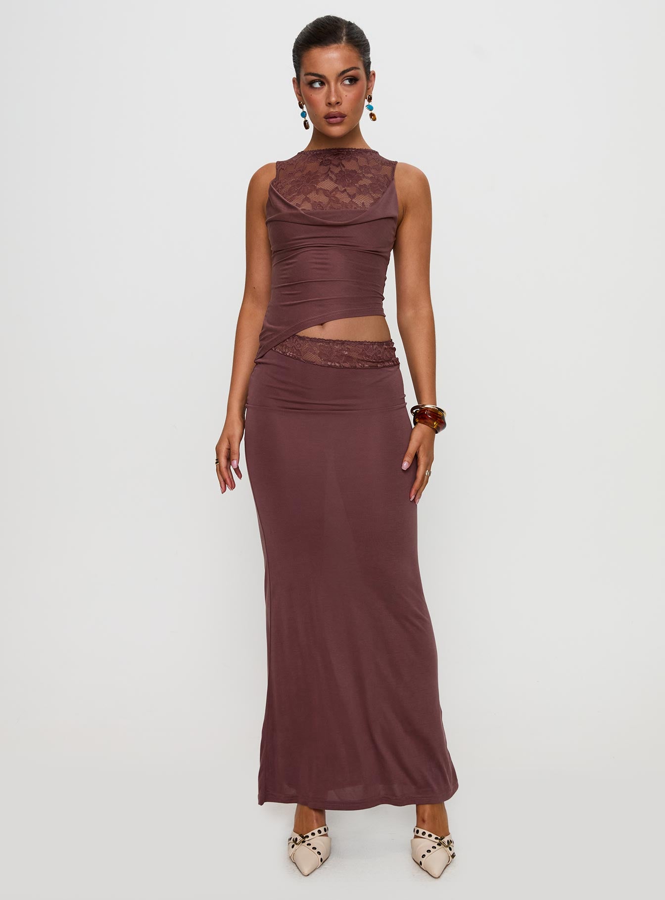 Vesperine Lace Maxi Dress Cocoa Brown Buy Authentic Online