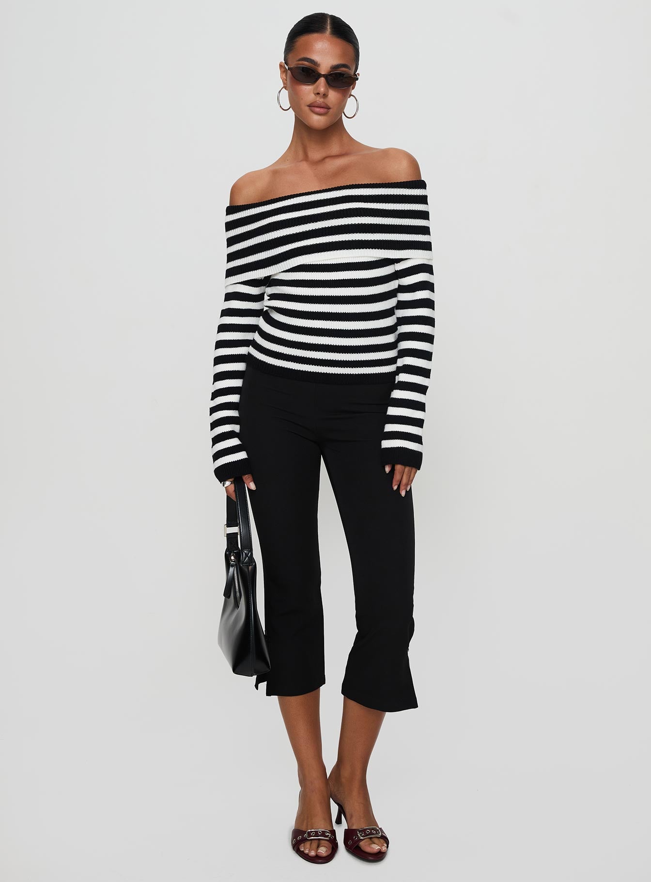 Danyel Off The Shoulder Sweater Black / White Stripe Sale Big Discount