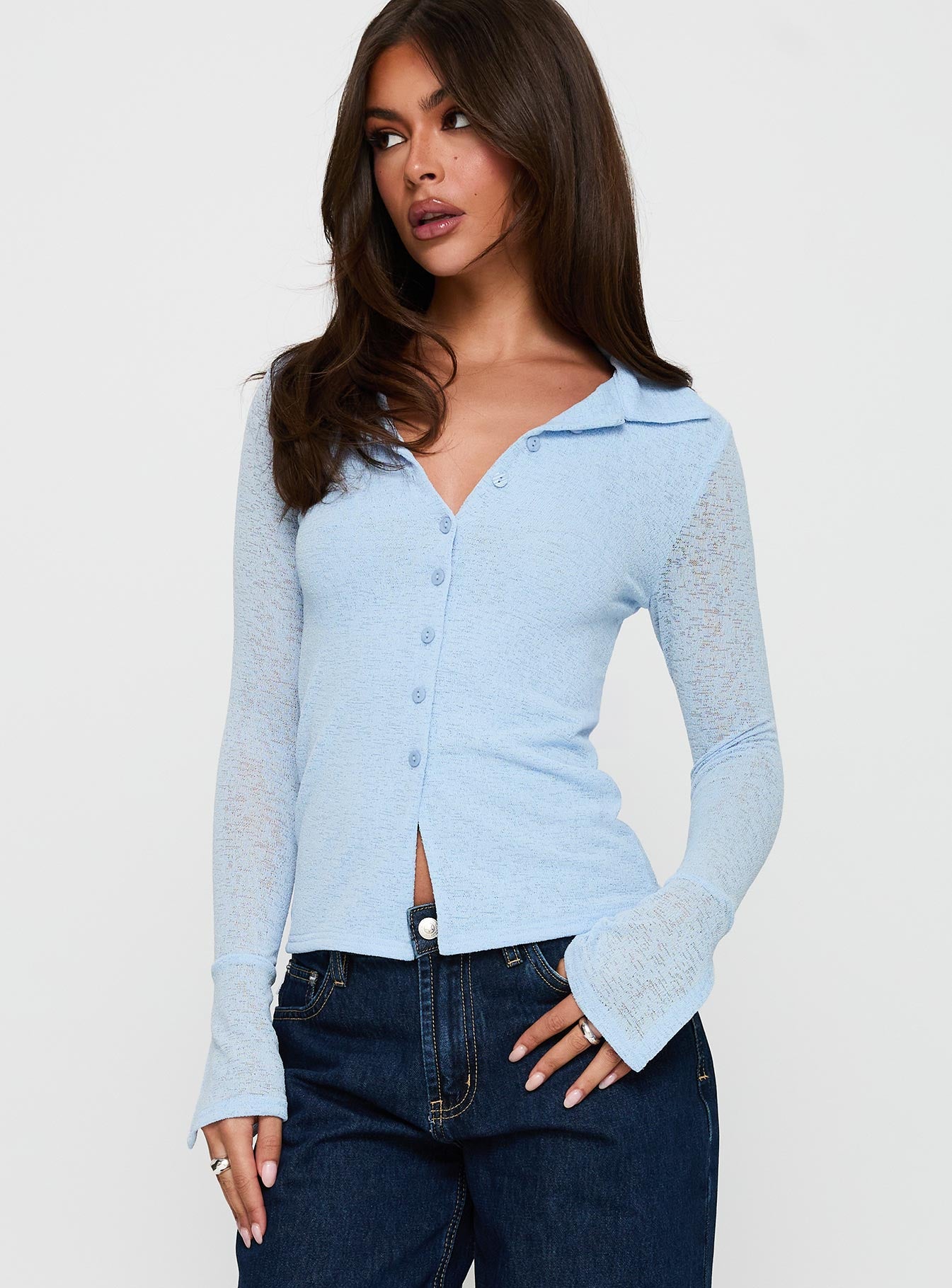 Finnean Long Sleeve Top Pale Blue Clearance Recommend