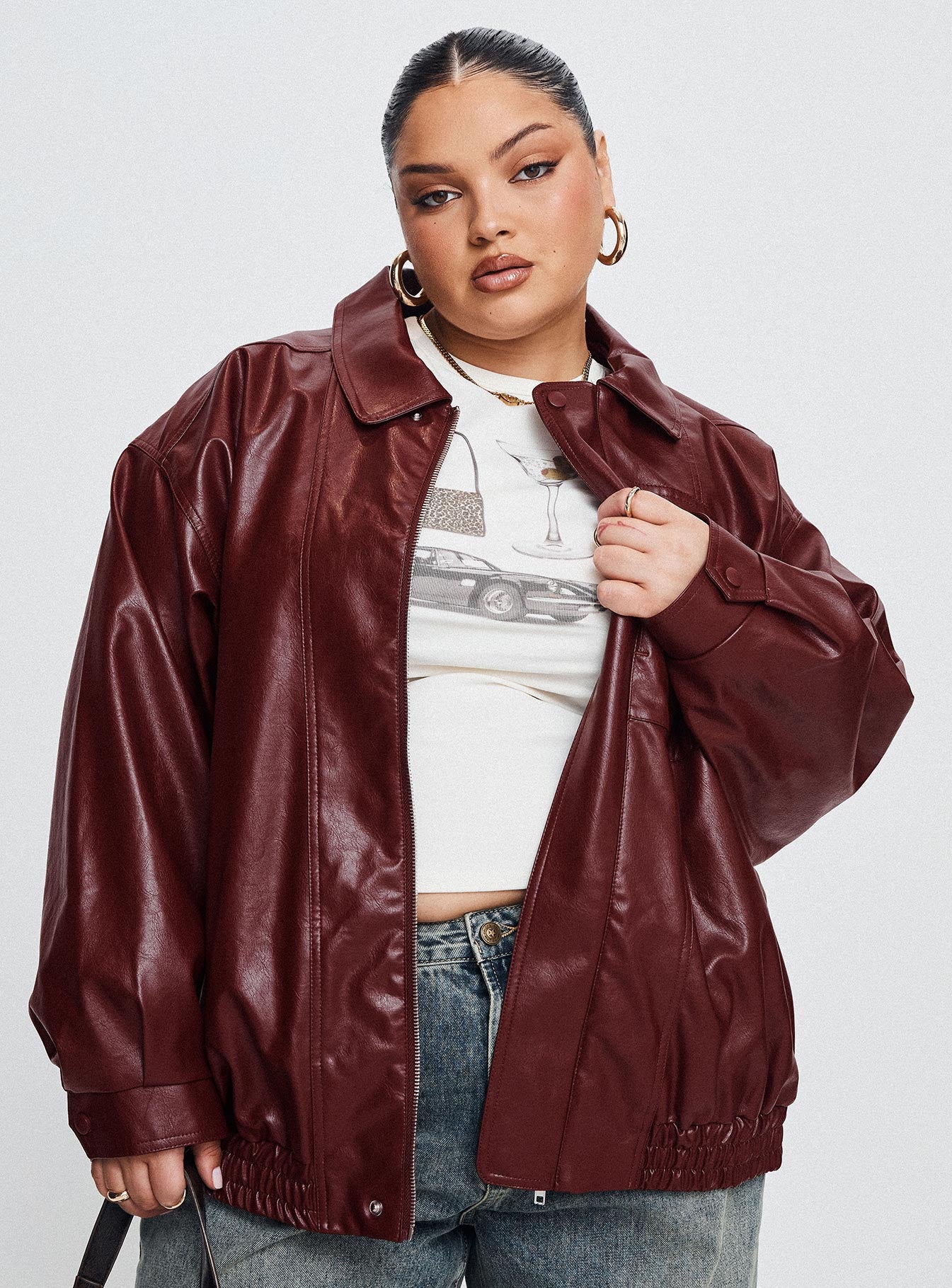 Devija Faux Leather Jacket Burgundy Curve Sale 100% Guaranteed