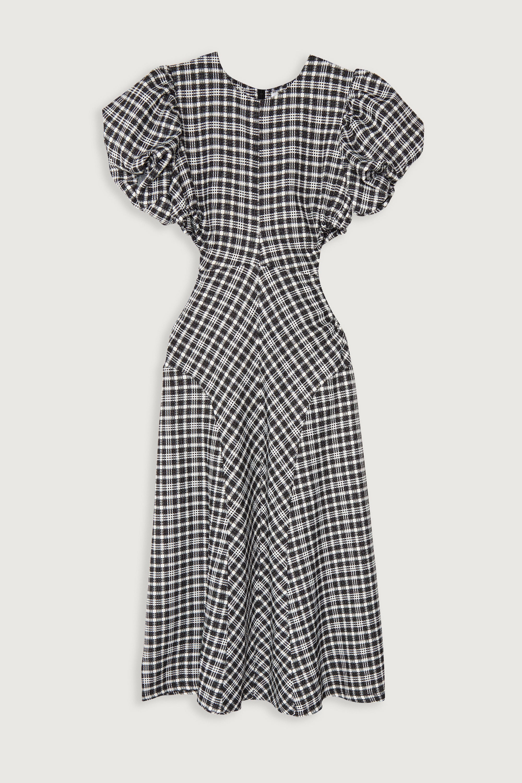 PLAID PUFF SLEEVE DRESS WITH CUTOUTS Sale Geniue Stockist