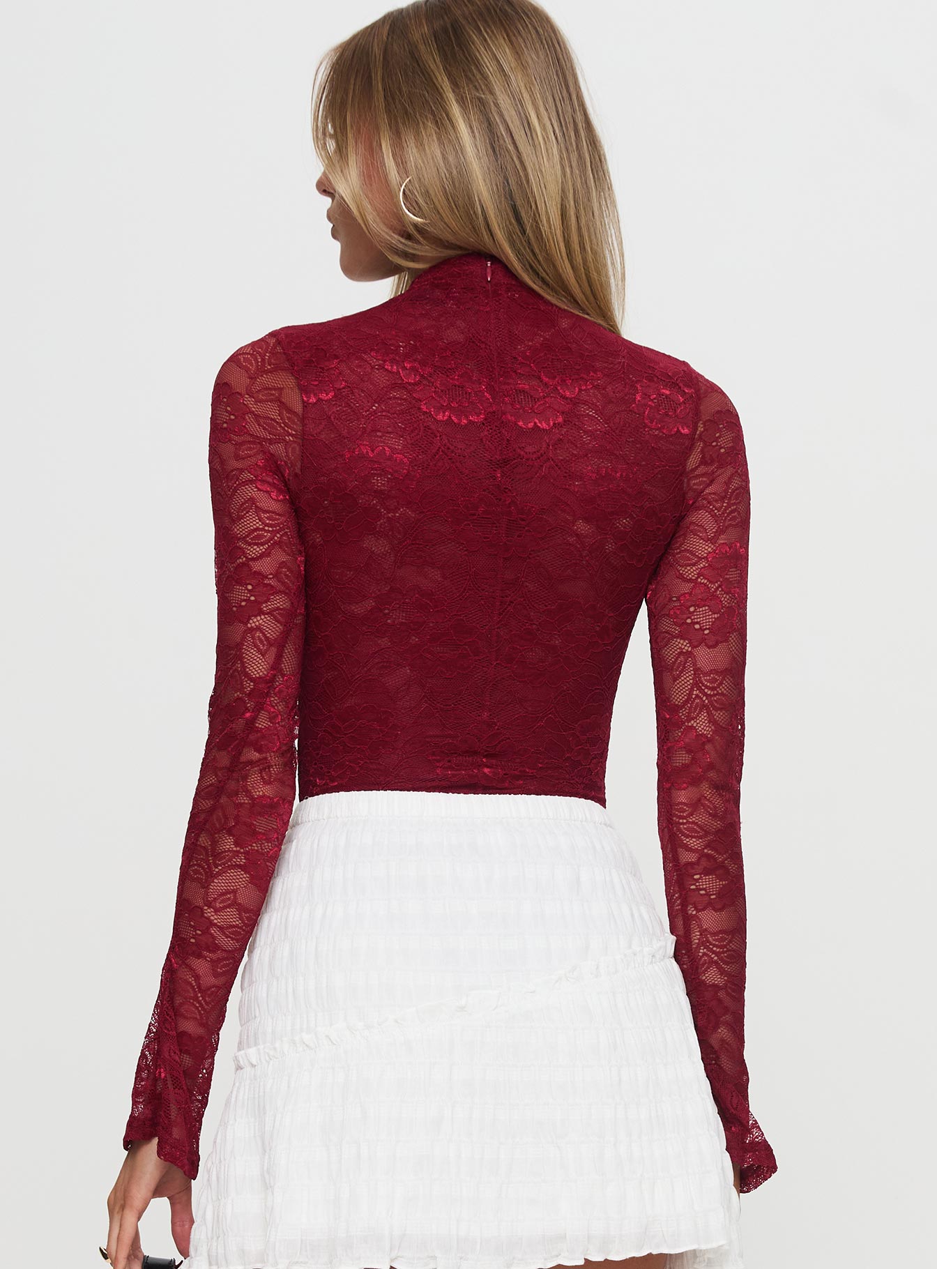 Twisted Humour Long Sleeve Lace Bodysuit Burgundy Outlet Online Shop